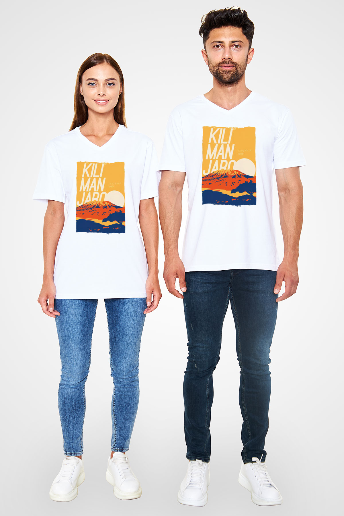 Kilimanjaro Beyaz Unisex V Yaka Tişört
