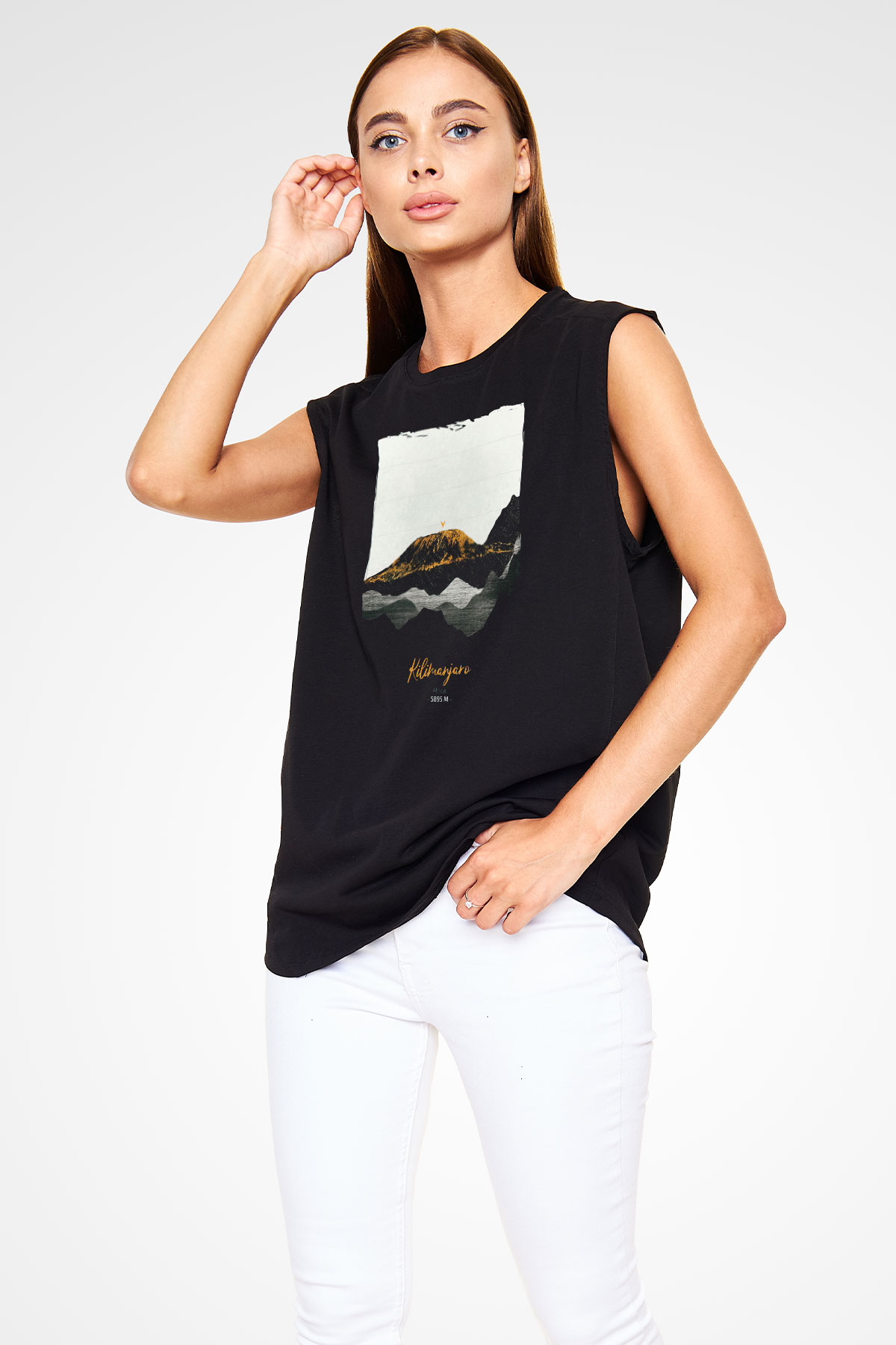 Kilimanjaro Siyah Unisex Kolsuz Tişört