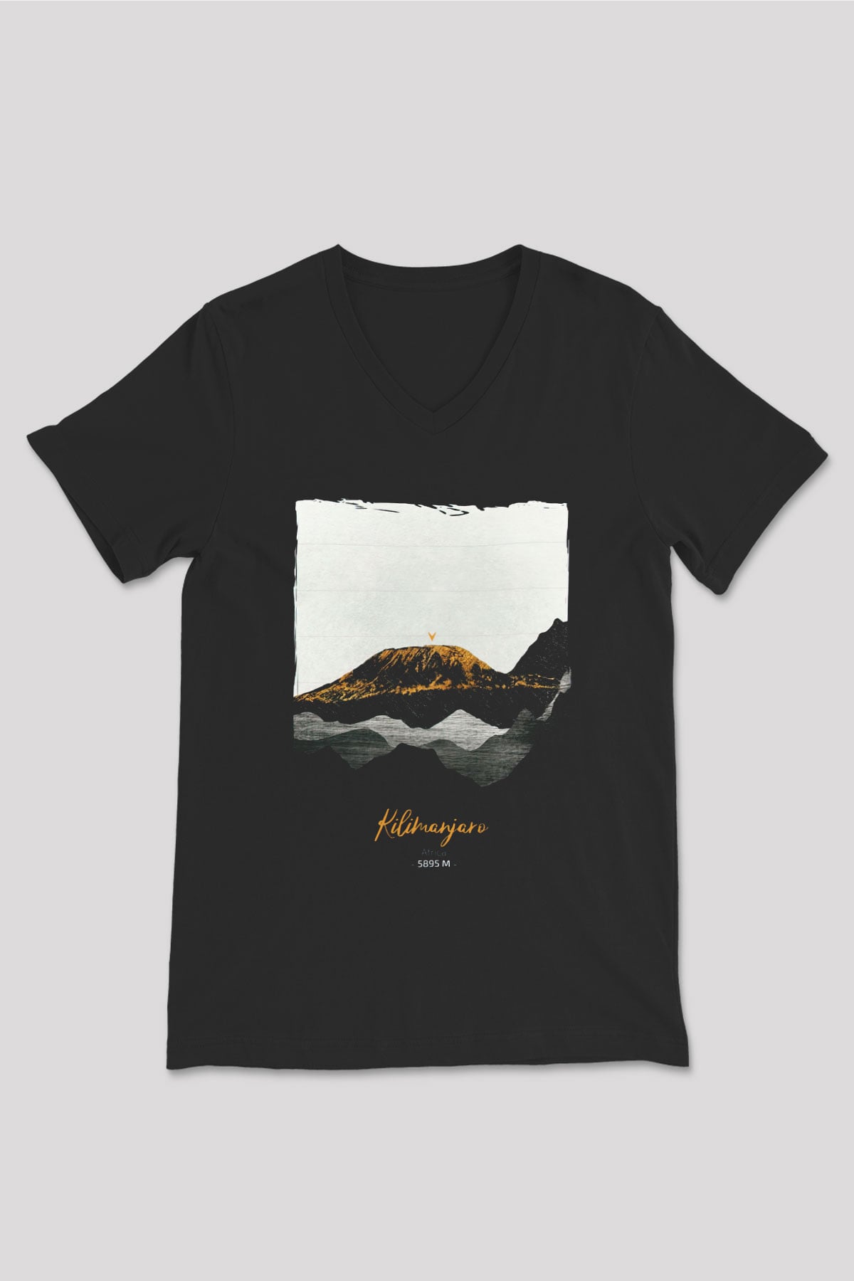 Kilimanjaro Siyah Unisex V Yaka Tişört