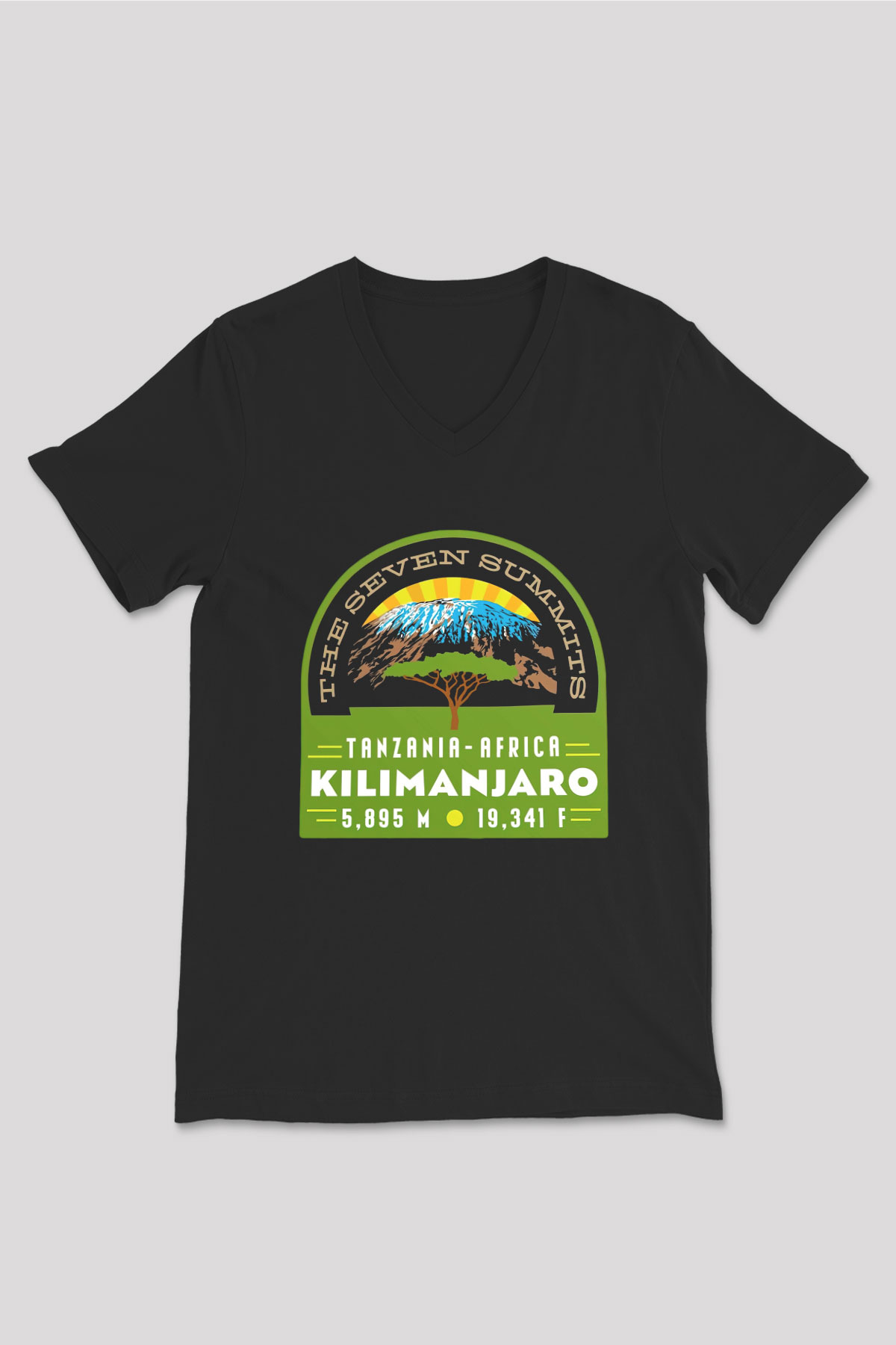 Kilimanjaro Siyah Unisex V Yaka Tişört T-Shirt