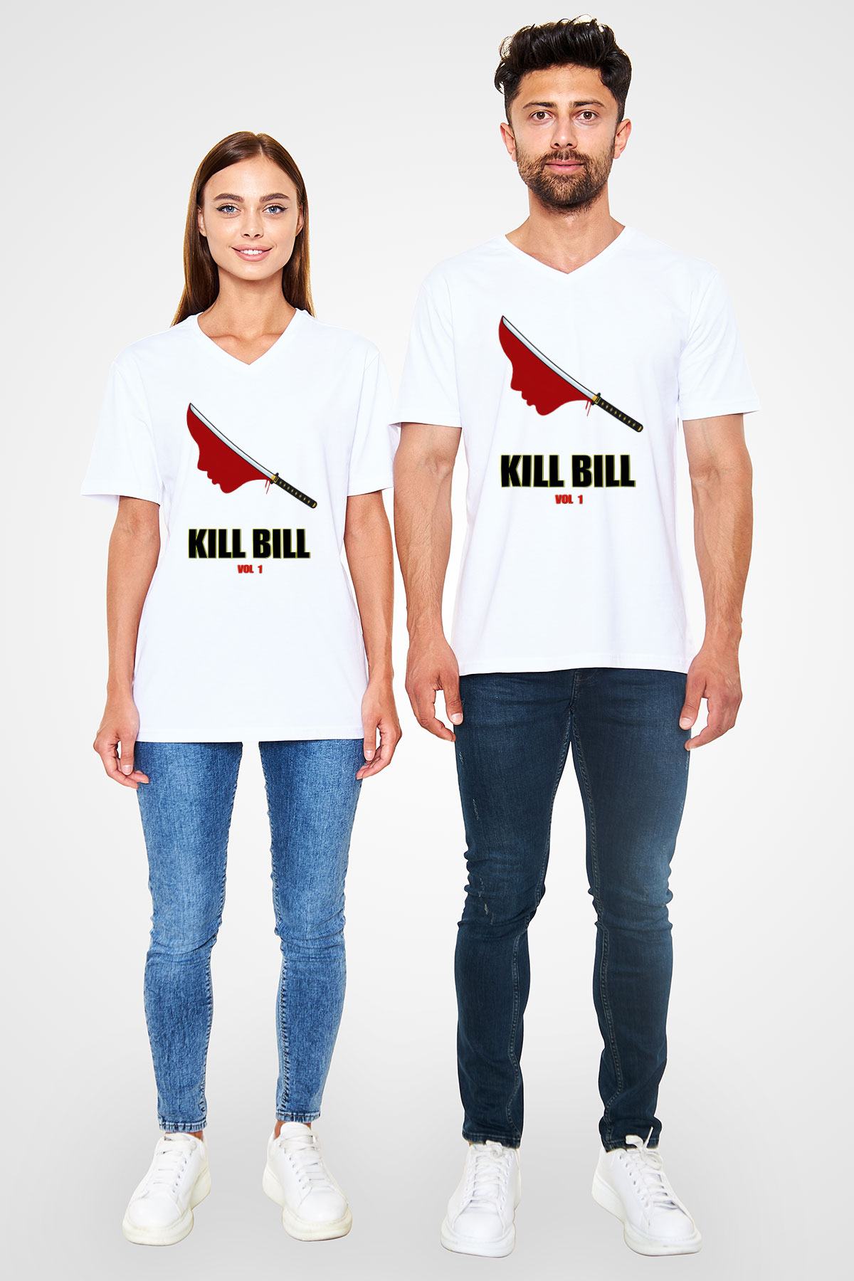 Kill Bill Beyaz Unisex V Yaka Tişört T-Shirt