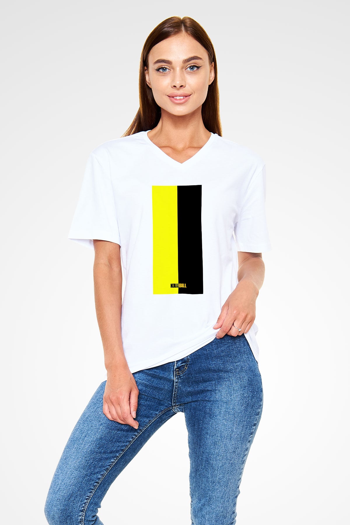 Kill Bill Beyaz Unisex V Yaka Tişört T-Shirt