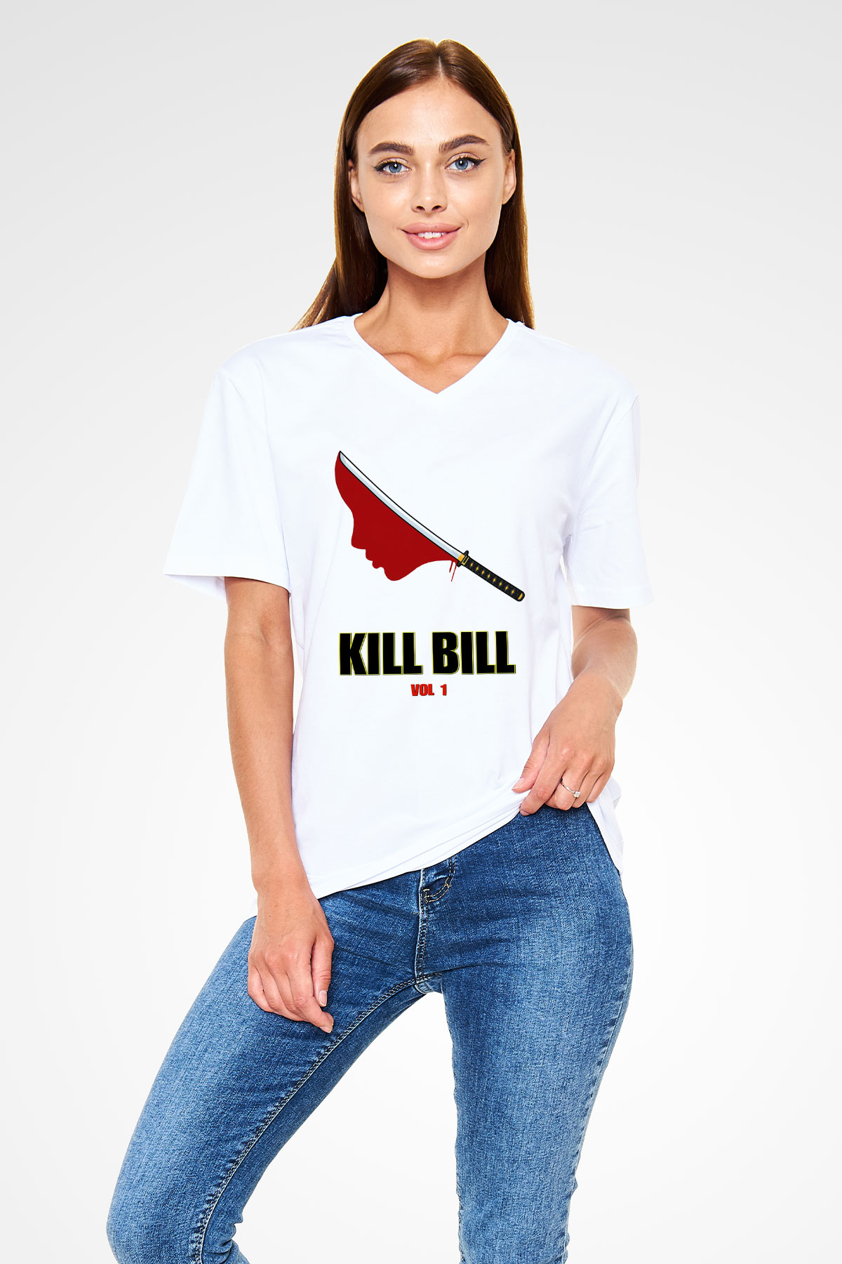 Kill Bill Beyaz Unisex V Yaka Tişört T-Shirt