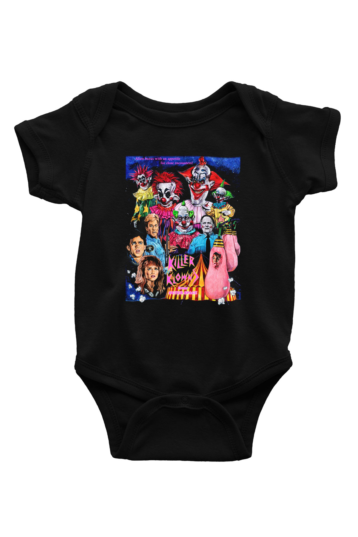 Killer Klowns from Outer Space Baskılı Siyah Bebek Body - Zıbın