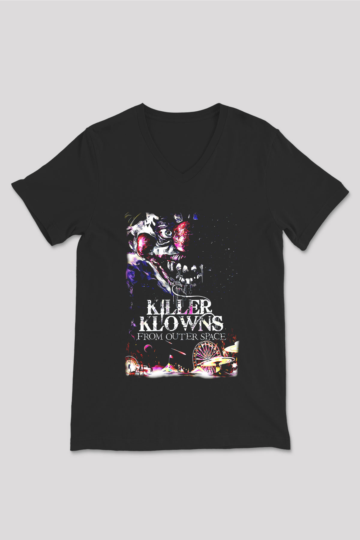 Killer Klowns from Outer Space Siyah Unisex  V Yaka Tişört