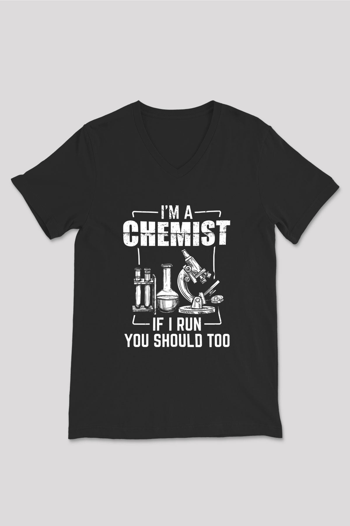 Kimya Bilimi Baskılı Unisex V Yaka Siyah Tİşört - Tshirt