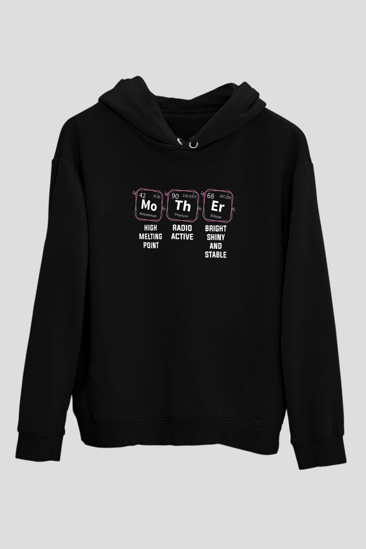 Kimya Periyodik Tablo Anne Baskılı Unisex Siyah Hoodie