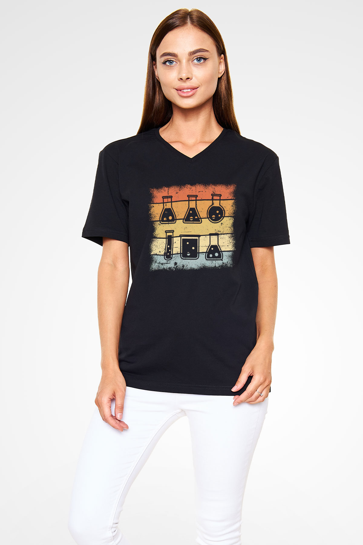Kimyager Siyah Unisex V Yaka Tişört
