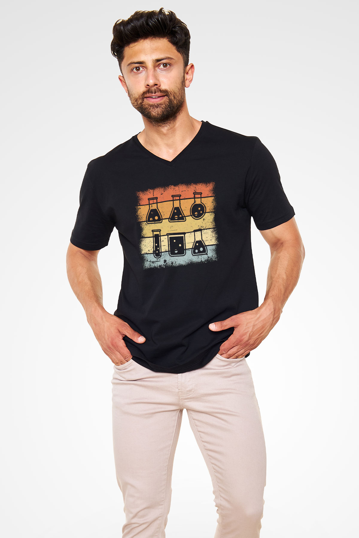 Kimyager Siyah Unisex V Yaka Tişört