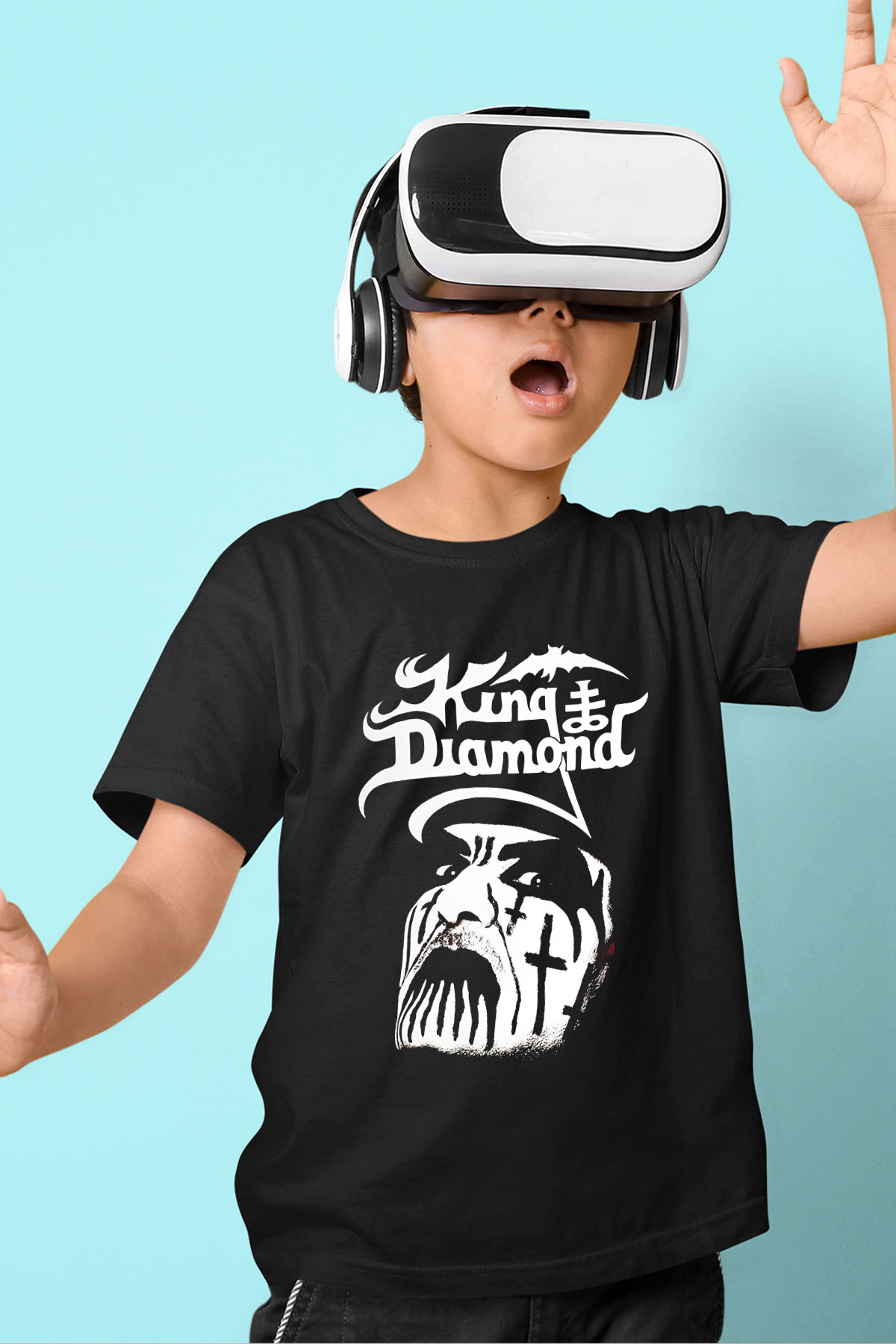 King Diamond Baskılı Siyah Unisex Çocuk Tişört