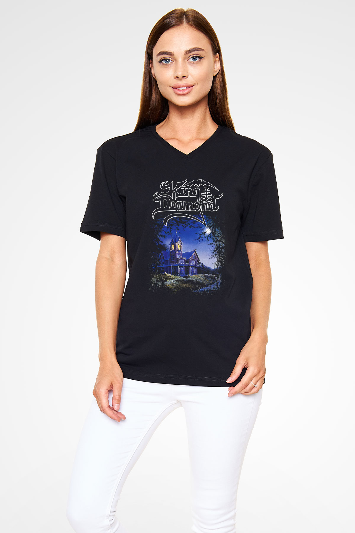King Diamond Siyah Unisex V Yaka Tişört T-Shirt