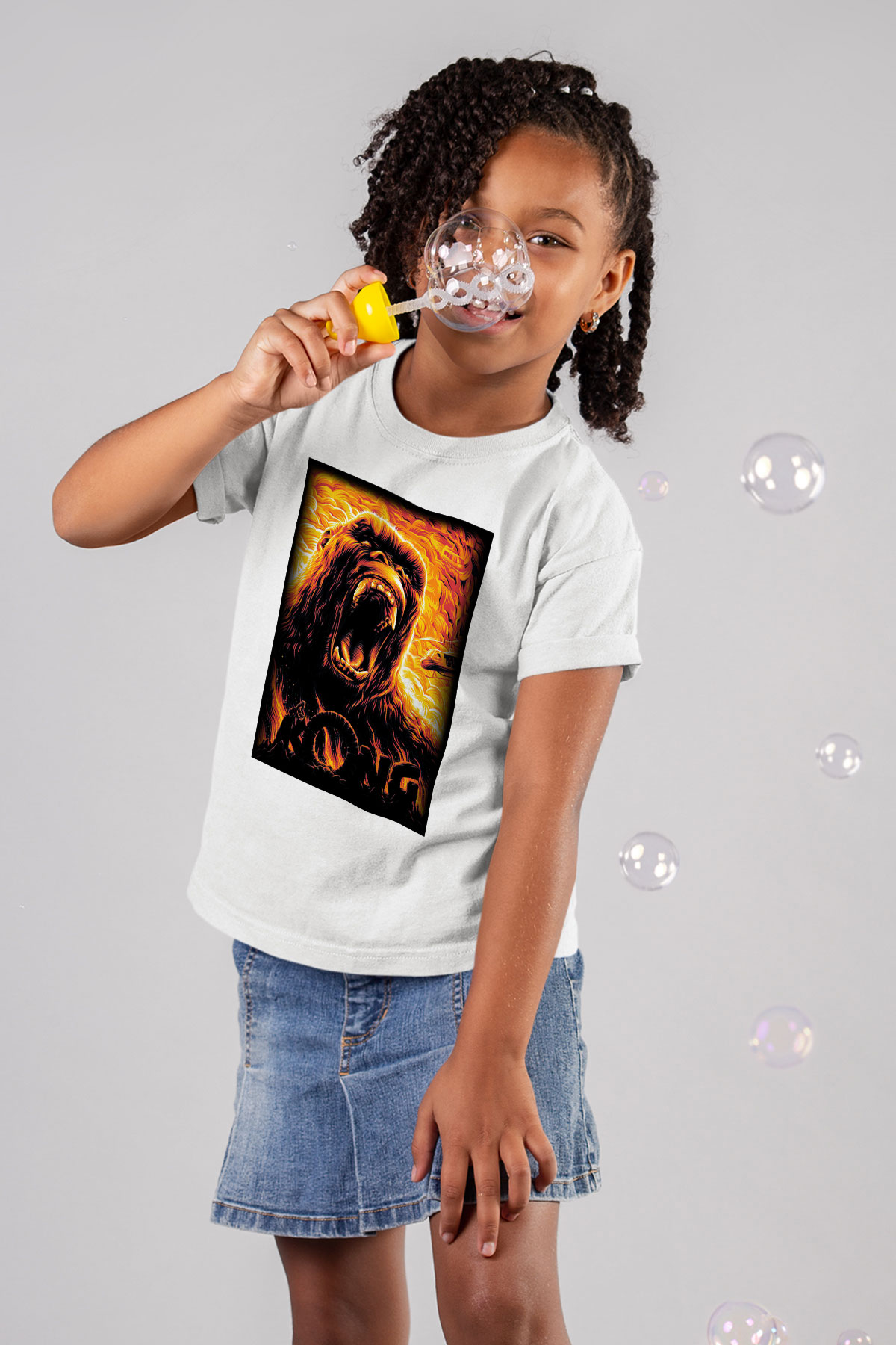 King Kong Baskılı Beyaz Unisex Çocuk Tişört