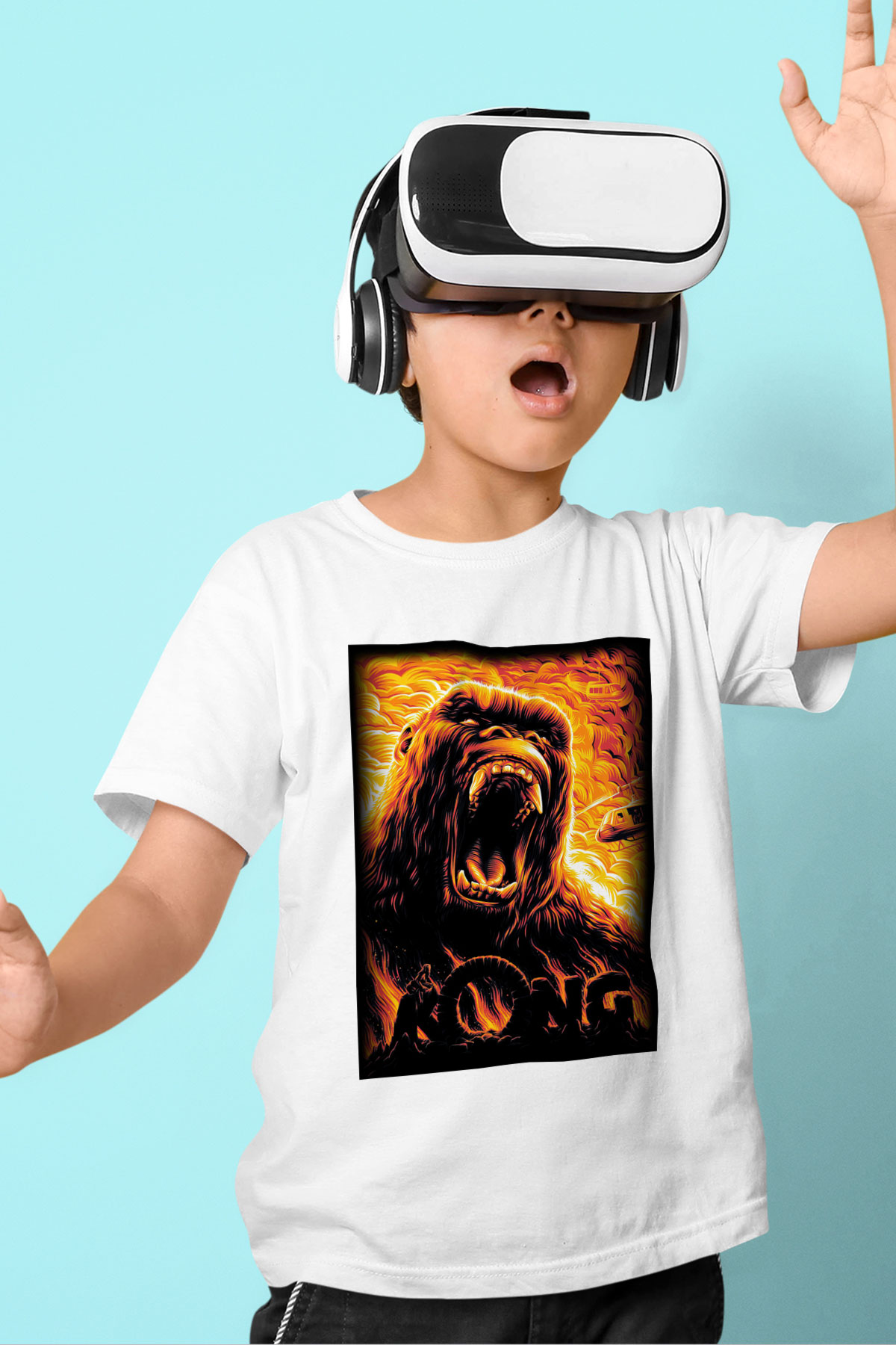 King Kong Baskılı Beyaz Unisex Çocuk Tişört