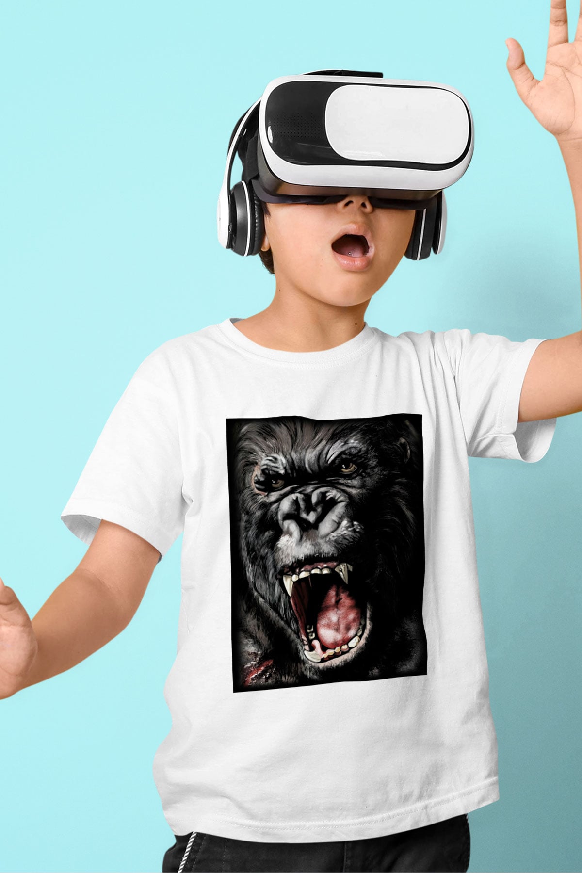 King Kong Baskılı Beyaz Unisex Çocuk Tişört