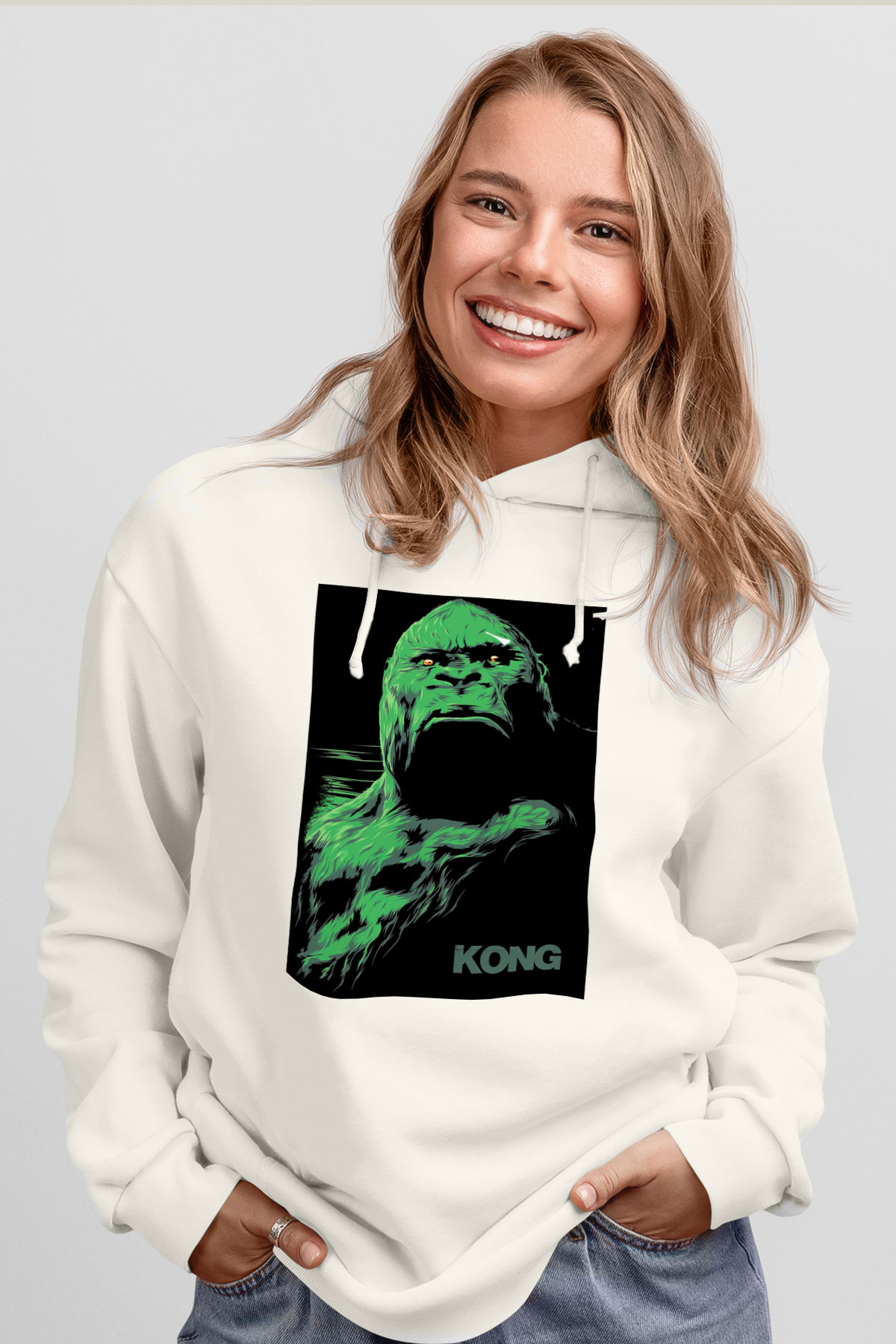 King Kong Beyaz Unisex Hoodie