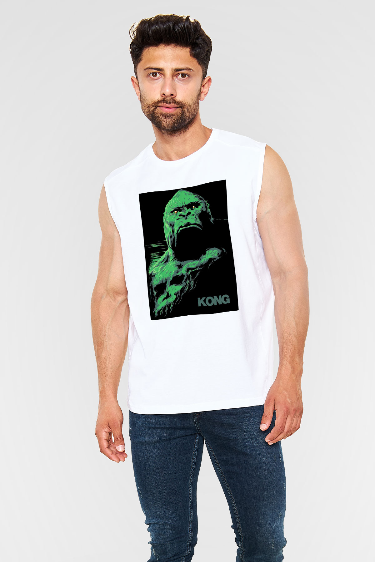 King Kong Beyaz Unisex Kolsuz Tişört