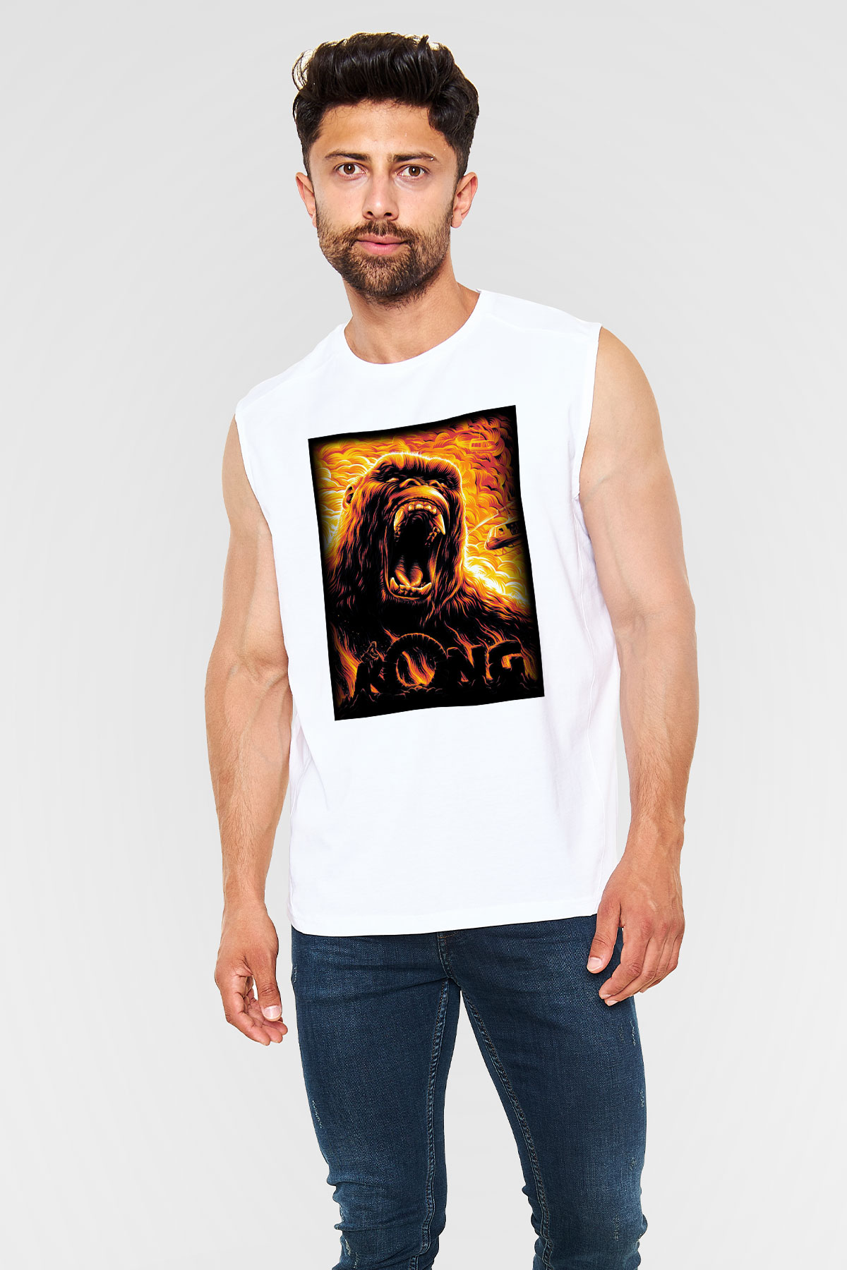 King Kong Beyaz Unisex Kolsuz Tişört