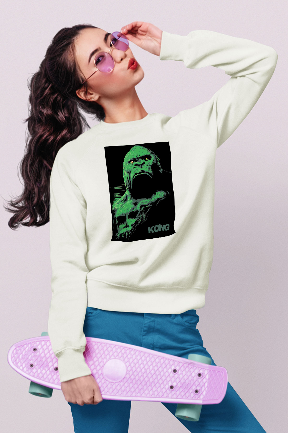 King Kong Beyaz Unisex Sweatshirt