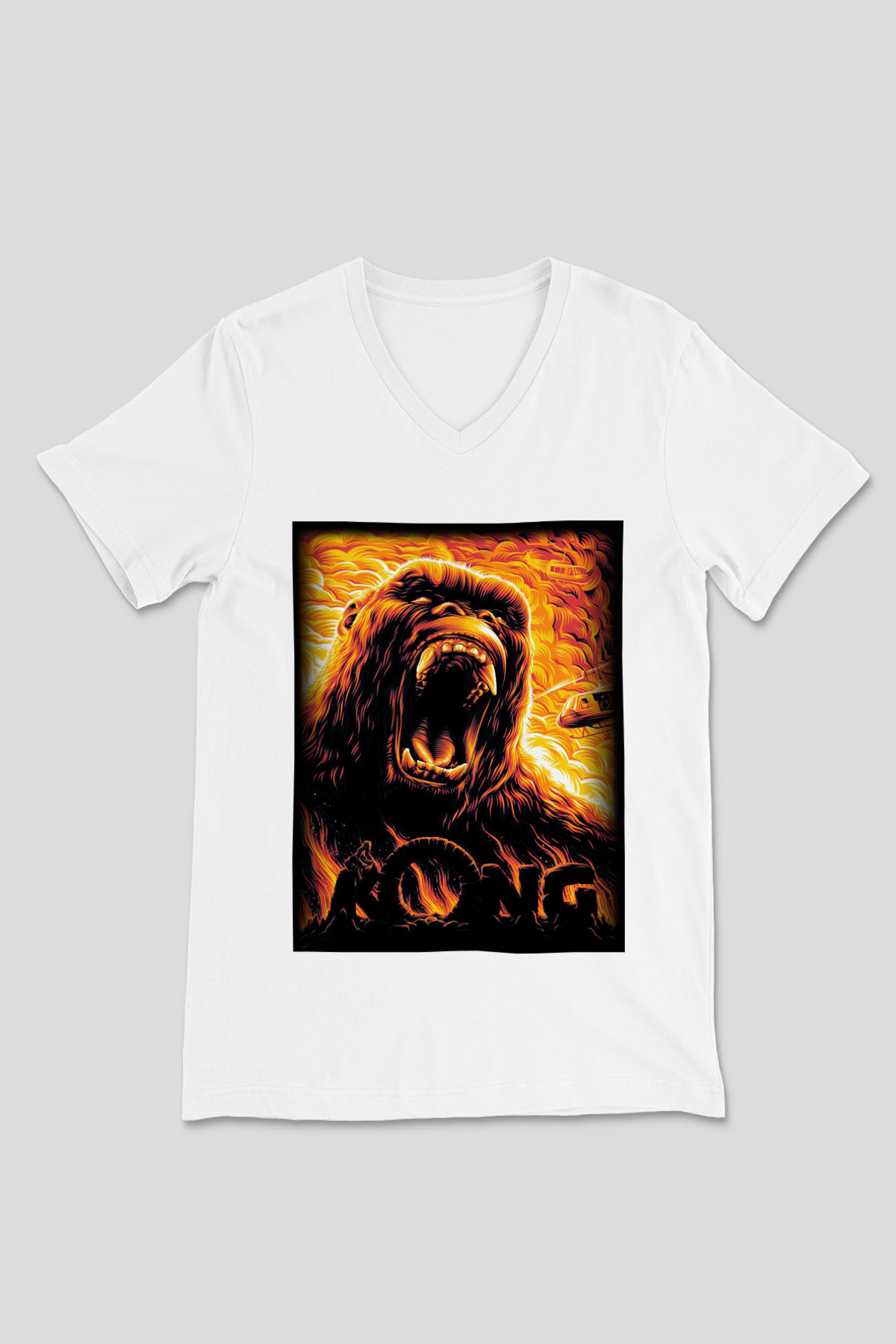King Kong Beyaz Unisex V Yaka Tişört T-Shirt