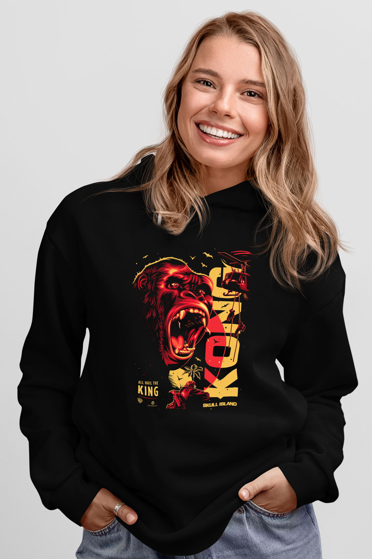 King Kong Siyah Unisex Kapşonlu Sweatshirt