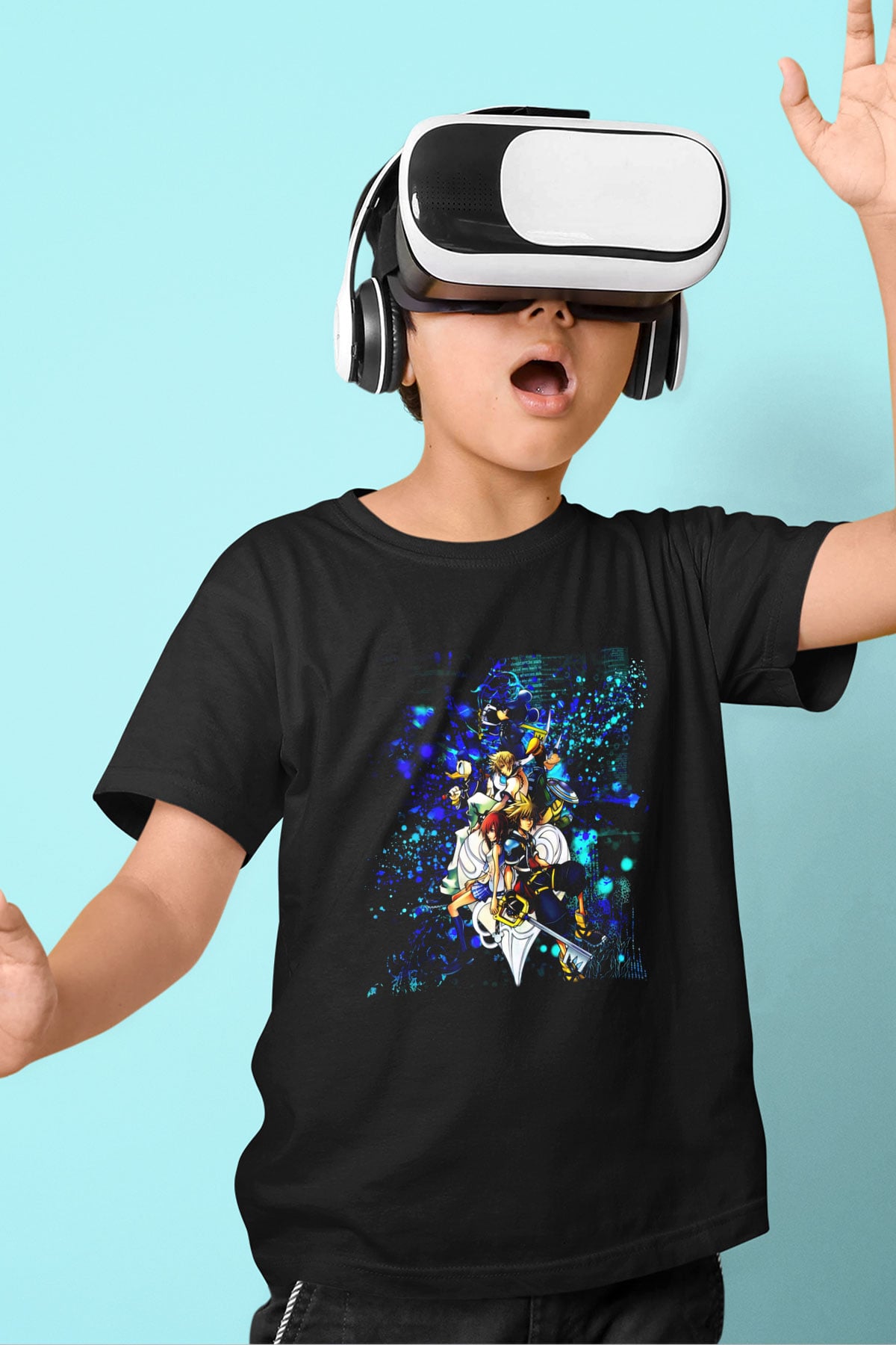 Kingdom Hearts Baskılı Siyah Unisex Çocuk Tişört