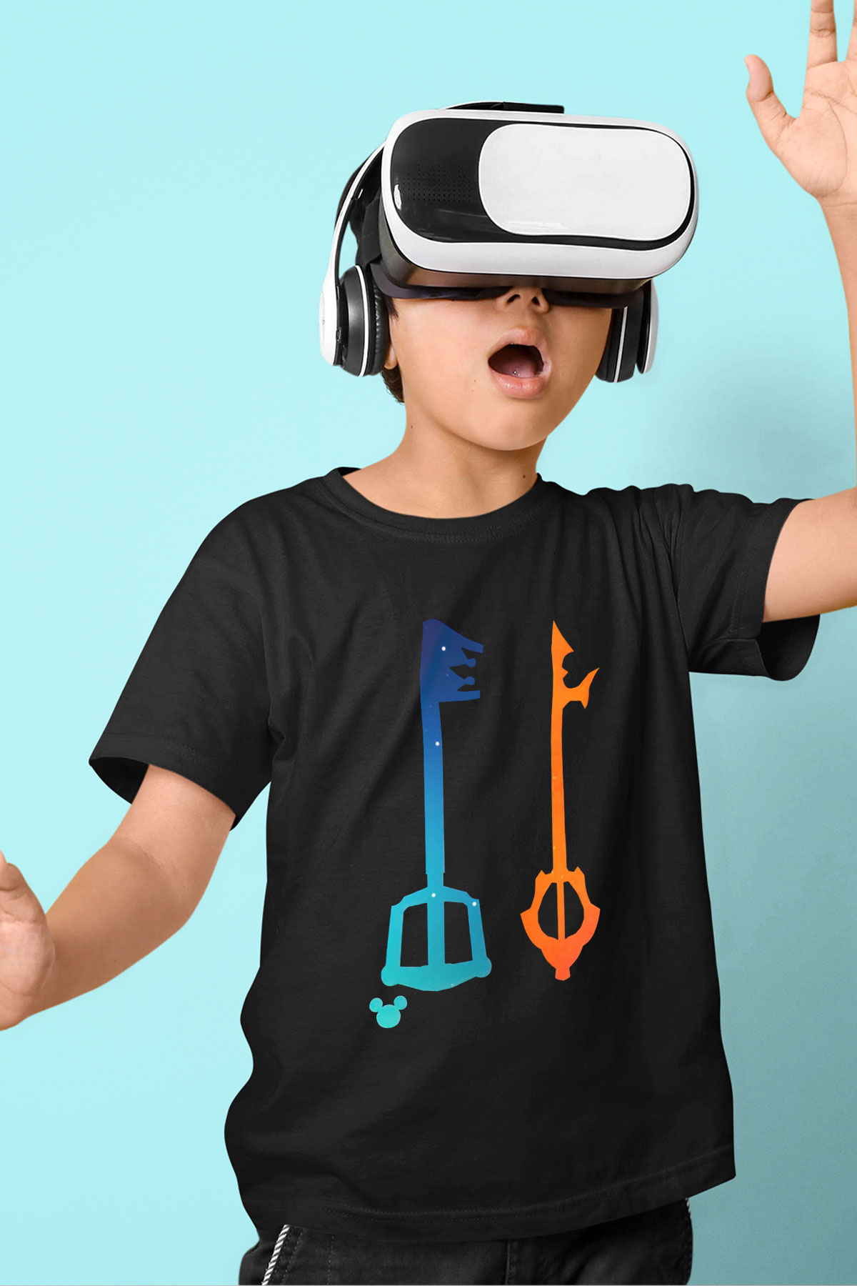 Kingdom Hearts Baskılı Siyah Unisex Çocuk Tişört