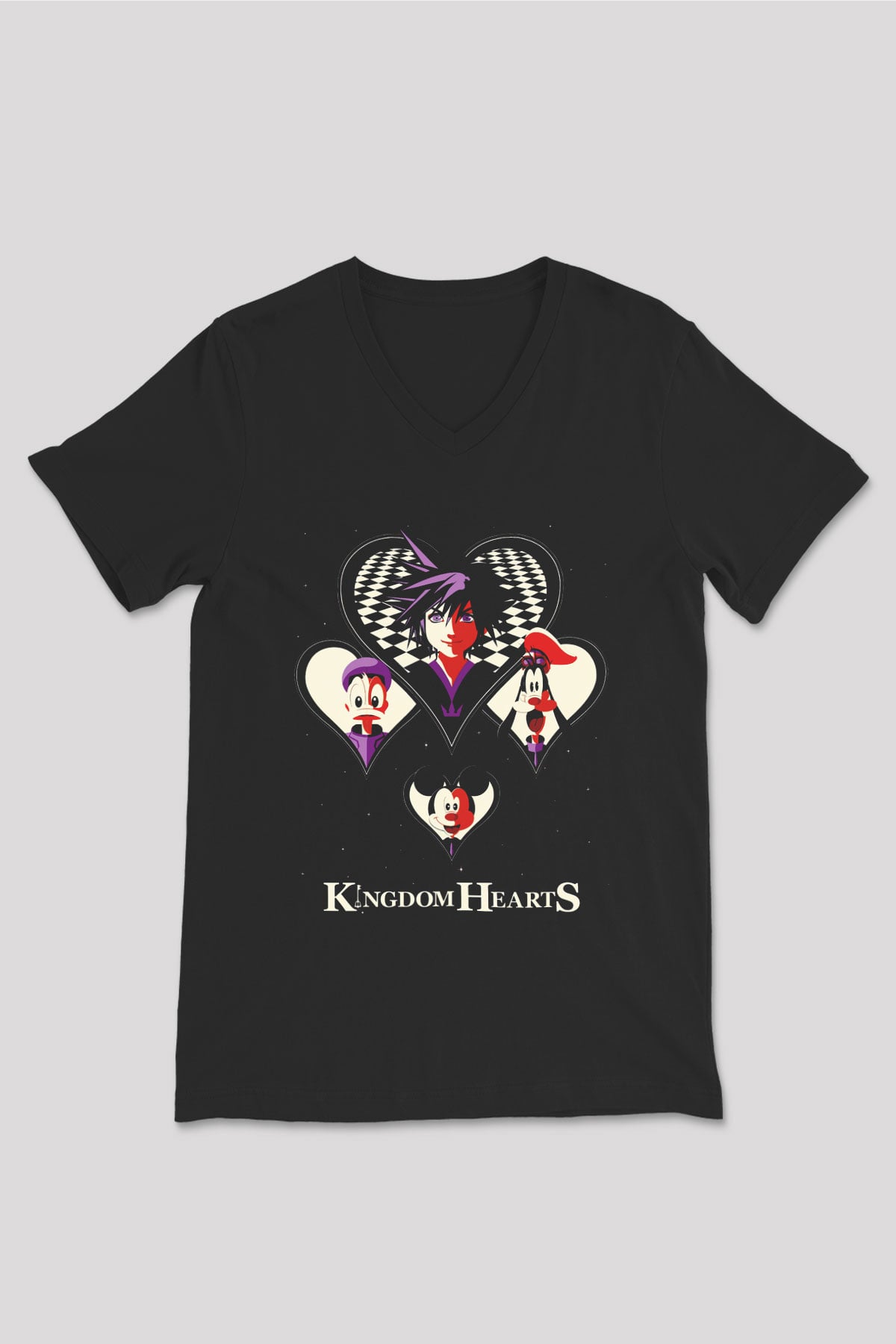 Kingdom Hearts Siyah Unisex V Yaka Tişört