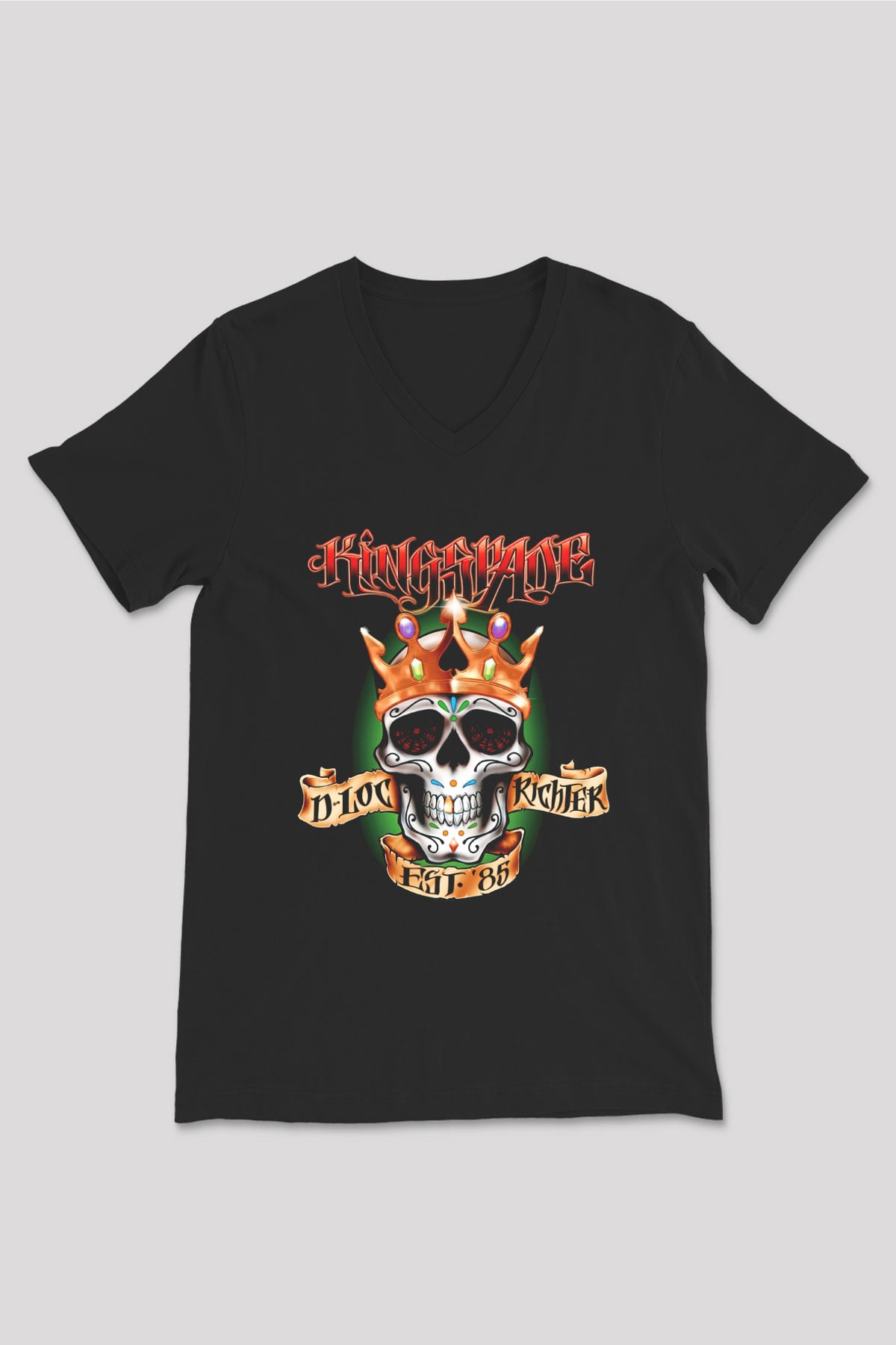 Kingspade Siyah Unisex V Yaka Tişört T-Shirt