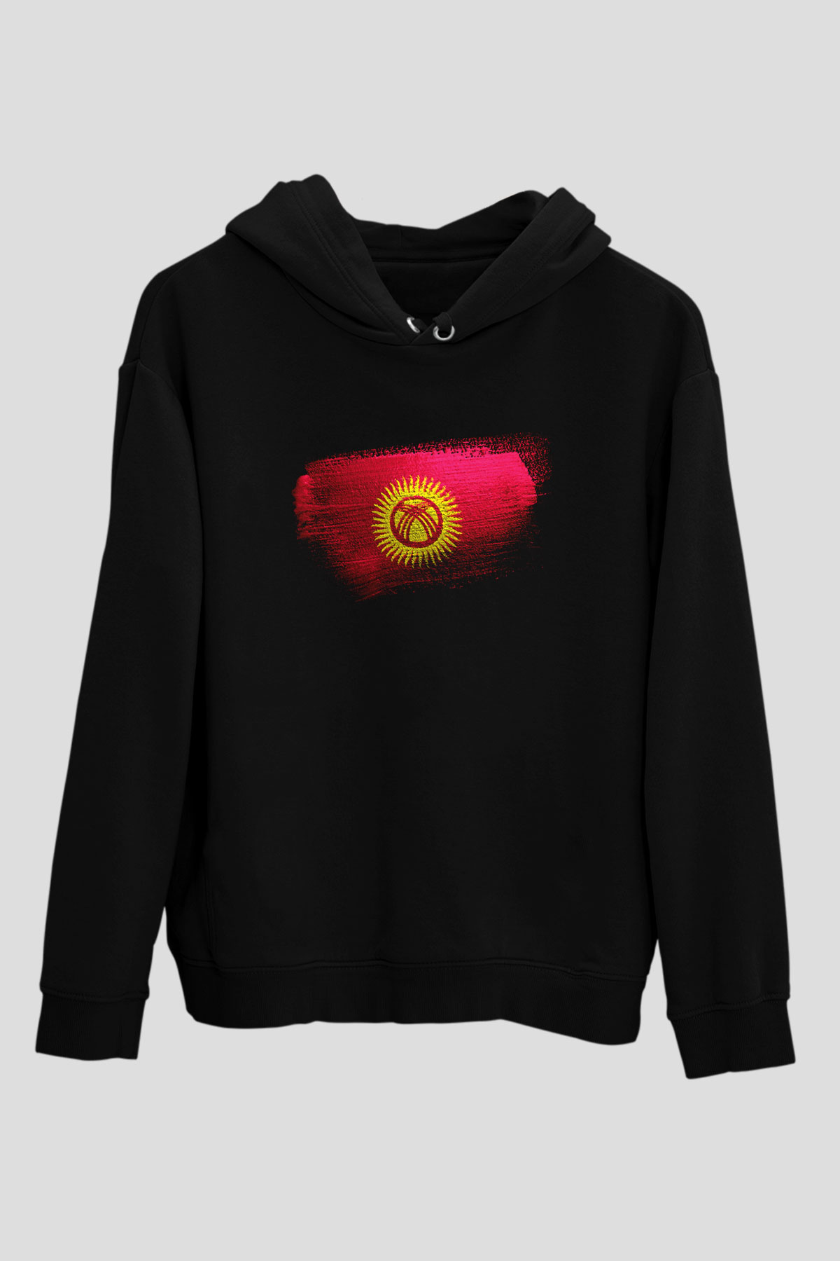 Kırgızistan - Kyrgyzstan Bayrağı Baskılı Unisex Siyah Kapüşonlu Sweatshirt
