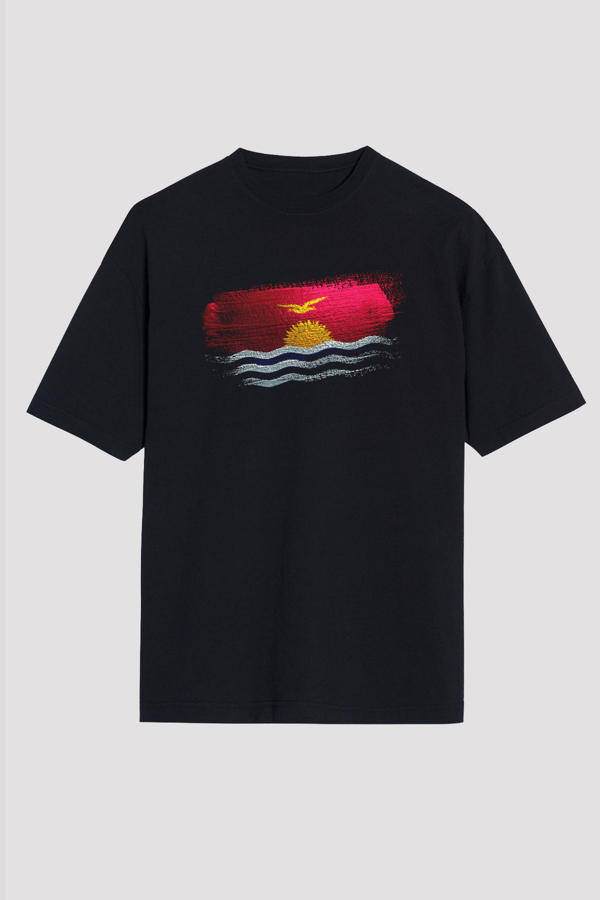 Kiribati Bayrağı Baskılı Unisex Siyah Oversize Tişört