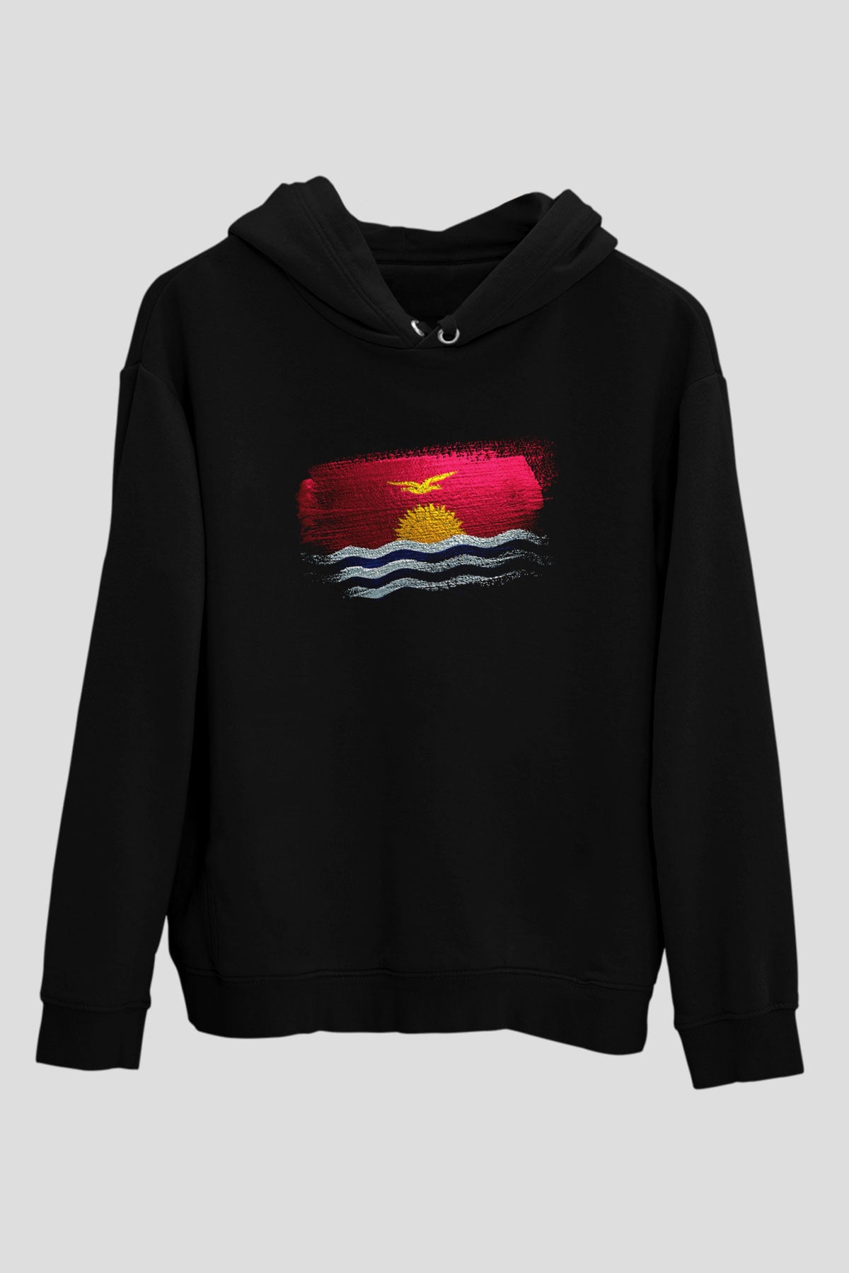 Kiribati Bayrağı Baskılı Unisex Siyah Kapüşonlu Sweatshirt