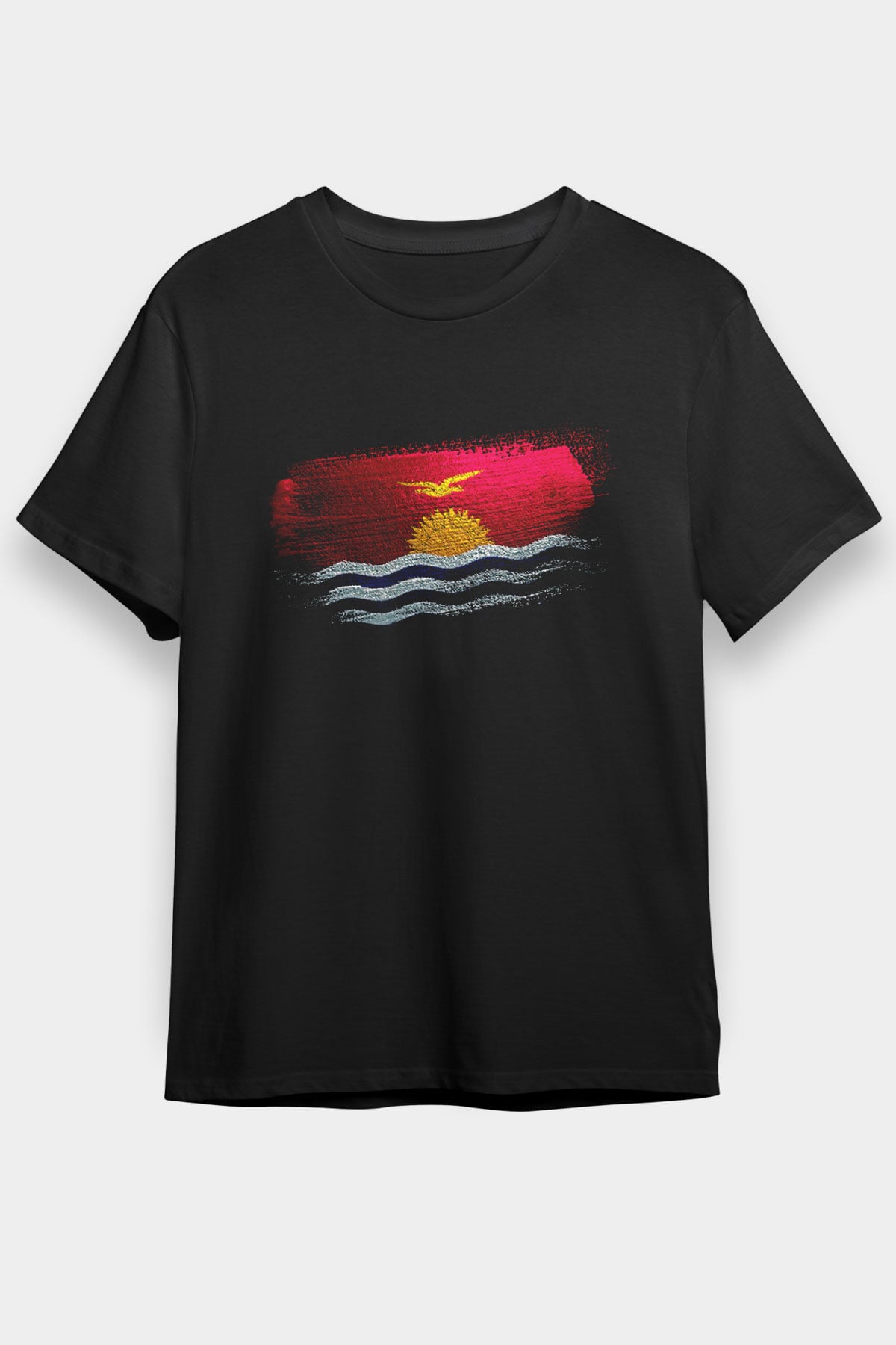 Kiribati Bayrağı Baskılı Unisex Siyah Tişört
