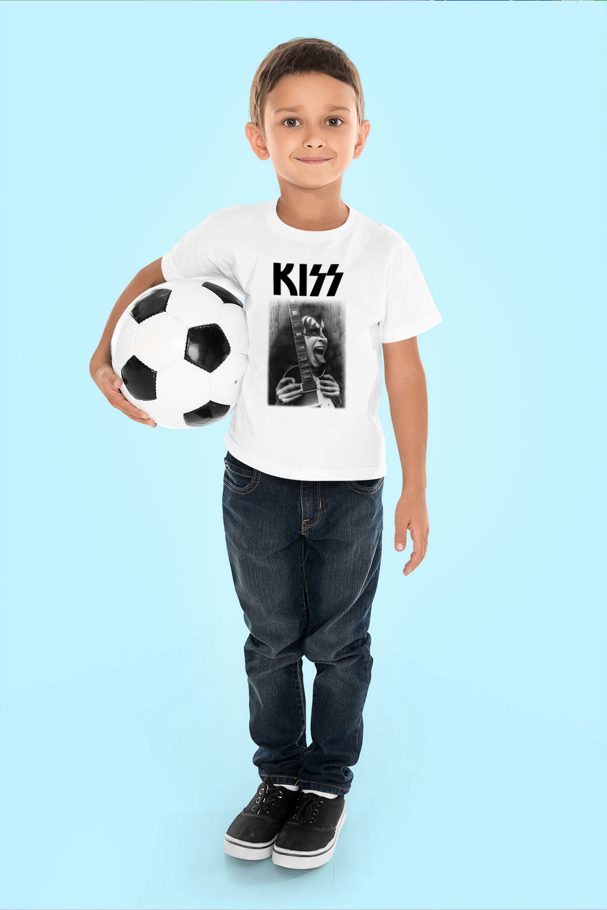 Kiss Baskılı Beyaz Unisex Çocuk Tişört