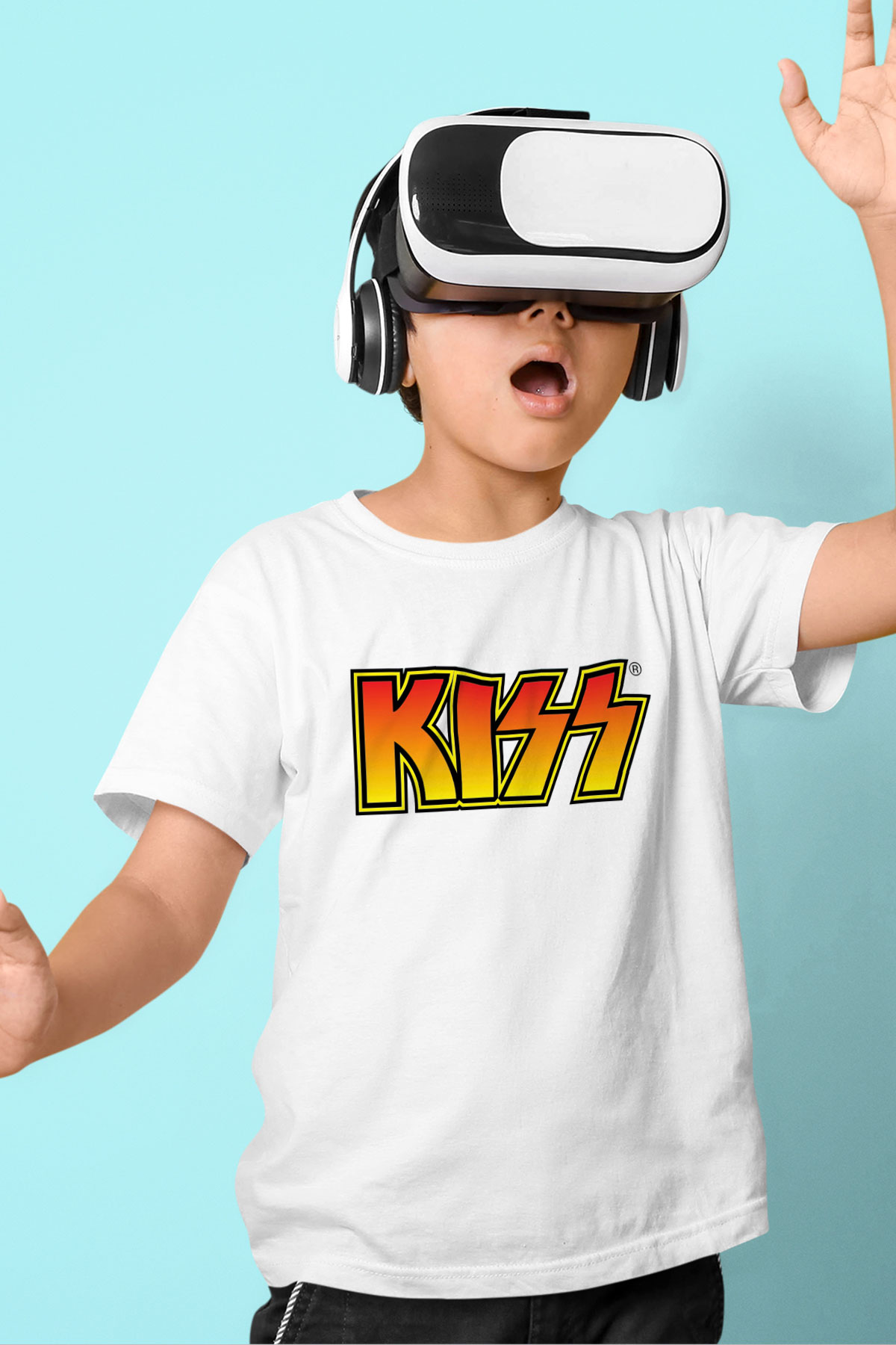 Kiss Baskılı Beyaz Unisex Çocuk Tişört