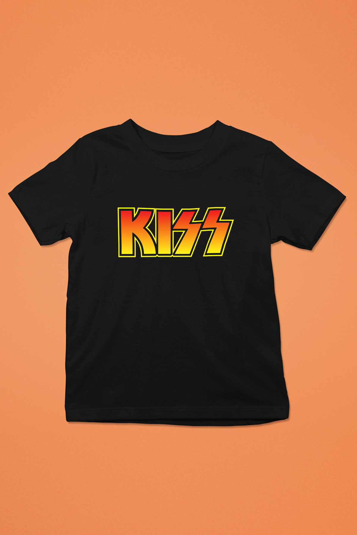 Kiss Baskılı Siyah Unisex Çocuk Tişört