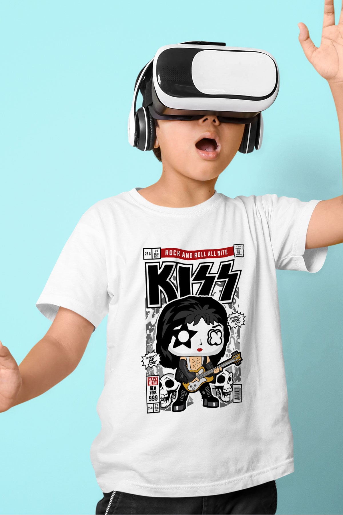Kiss Baskılı Unisex Beyaz Çocuk Tişört
