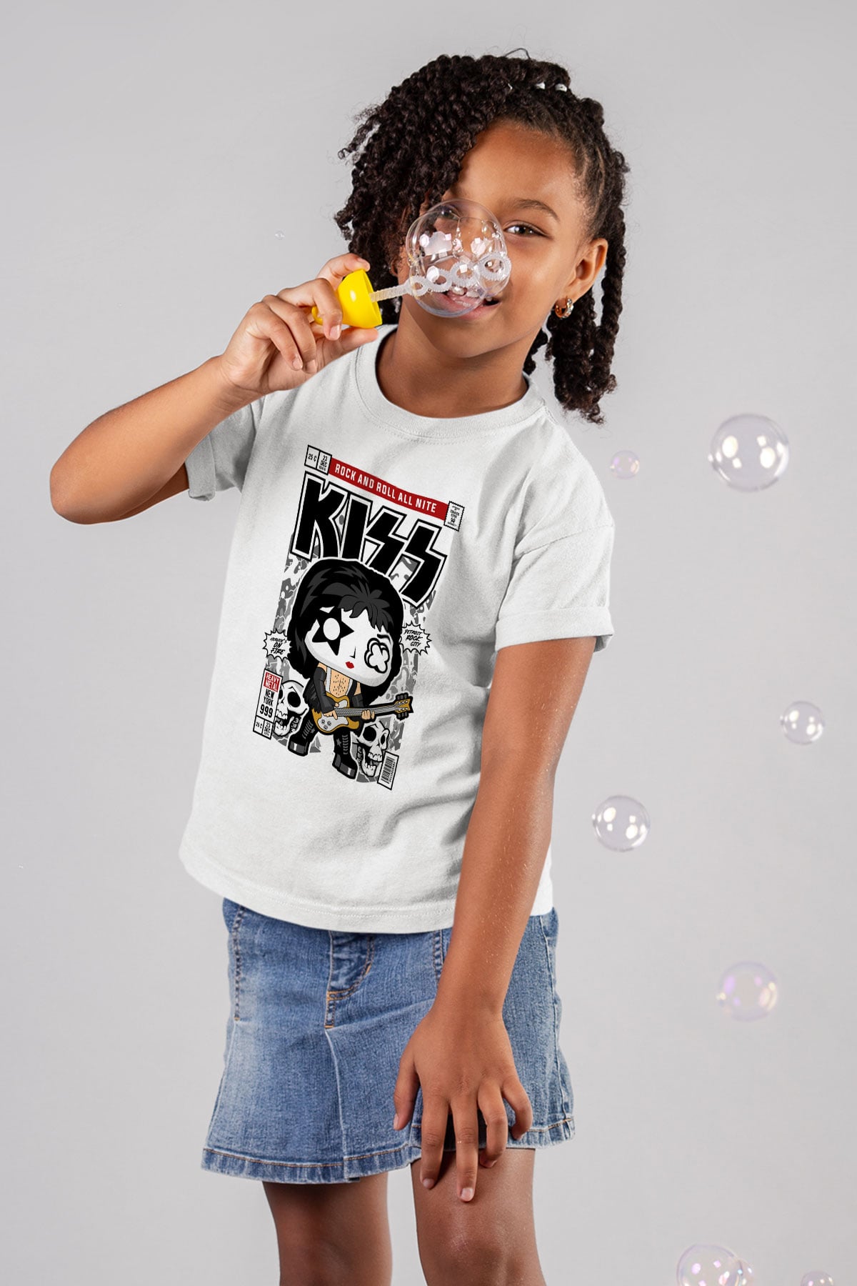 Kiss Baskılı Unisex Beyaz Çocuk Tişört