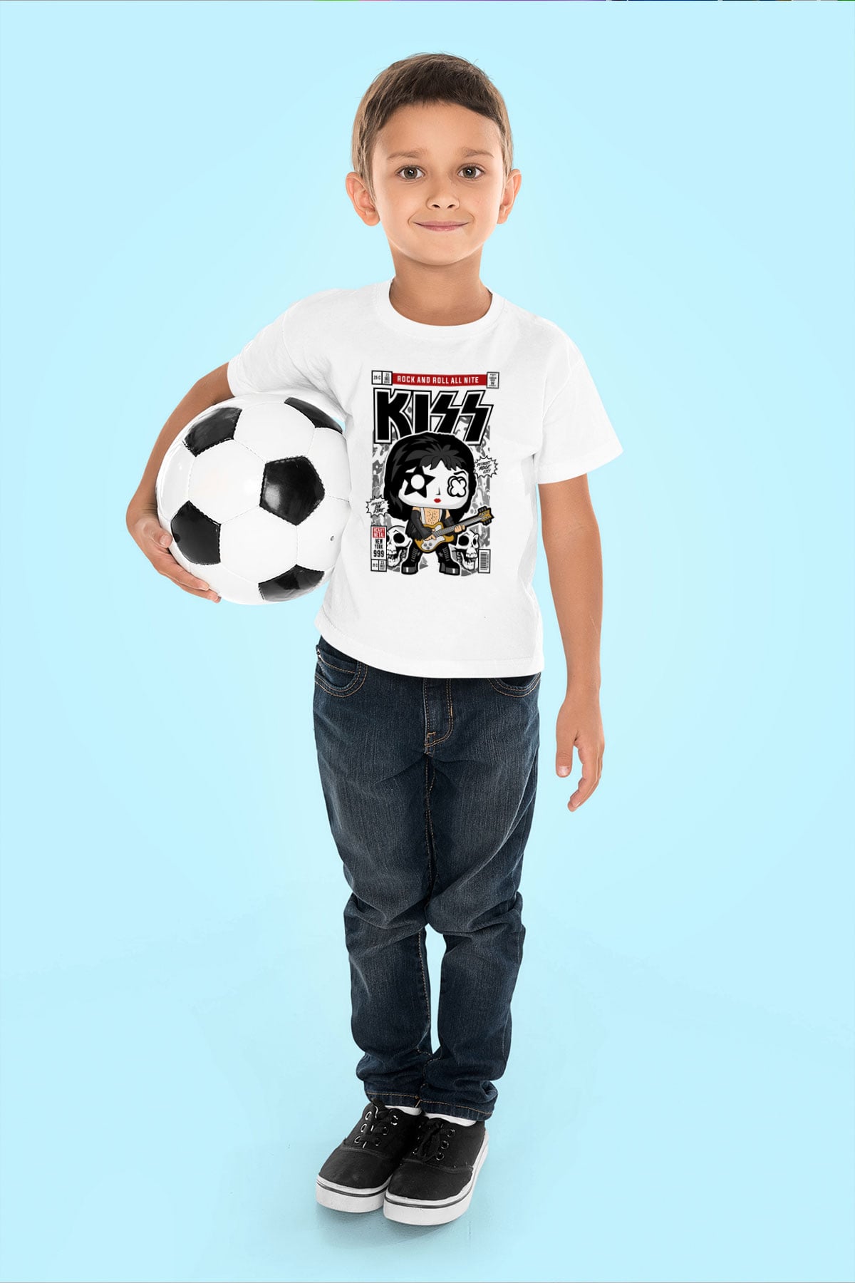 Kiss Baskılı Unisex Beyaz Çocuk Tişört