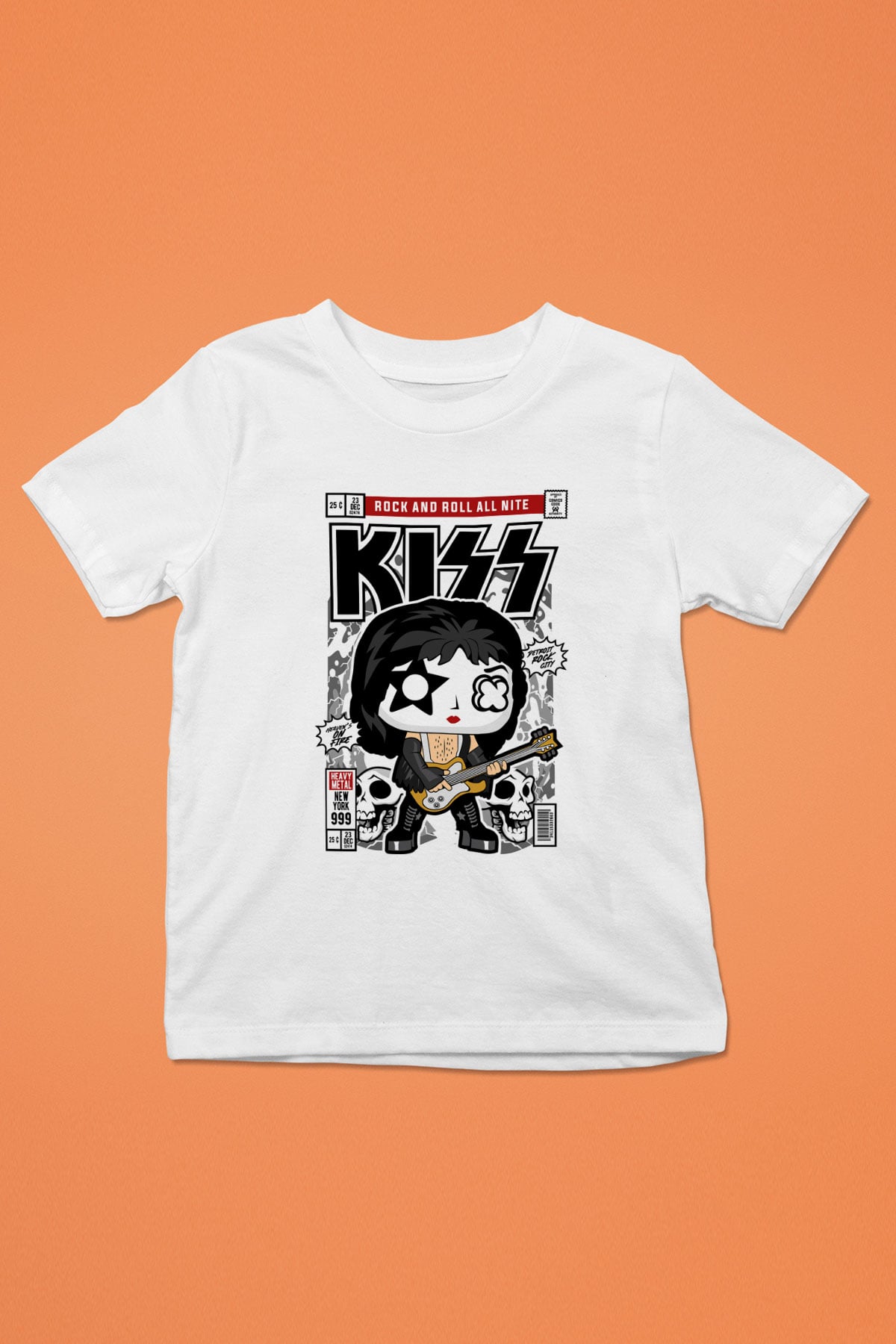 Kiss Baskılı Unisex Beyaz Çocuk Tişört