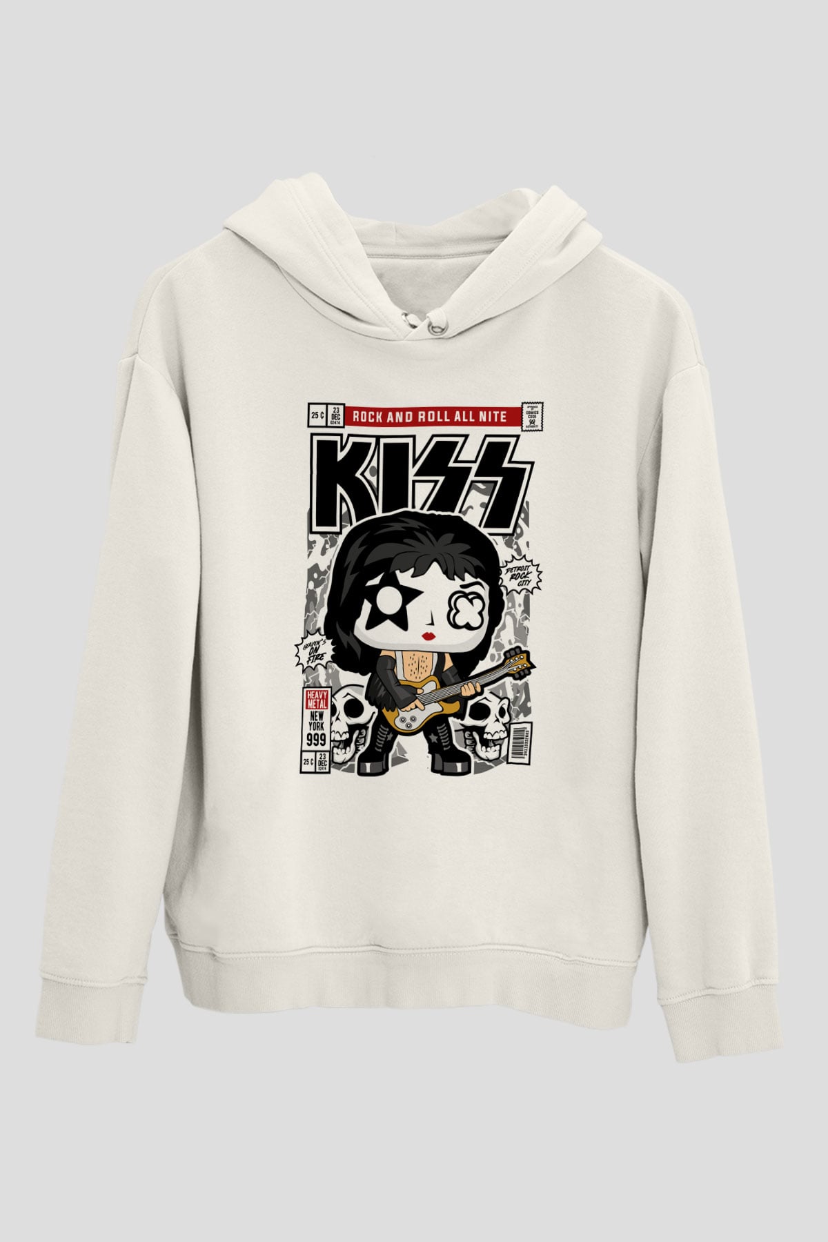 Kiss Baskılı Unisex Beyaz Hoodie