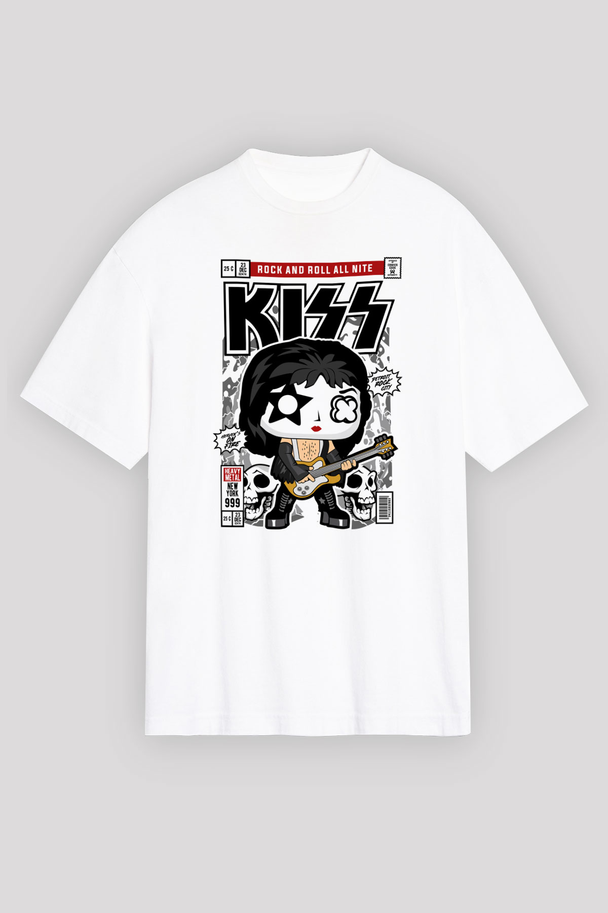 Kiss Baskılı Unisex Beyaz Oversize Tişört