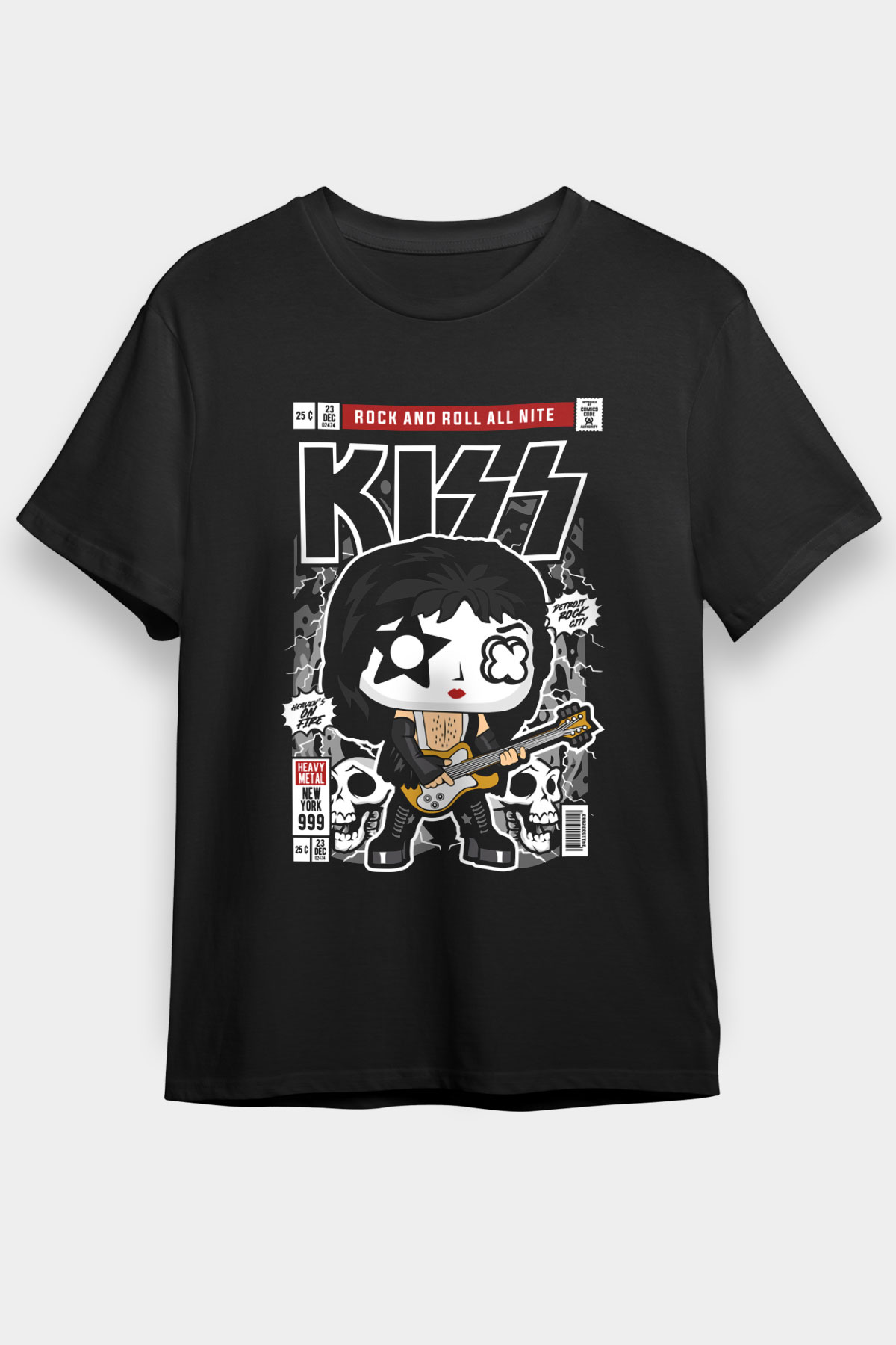 Kiss Baskılı Unisex Siyah Tişört