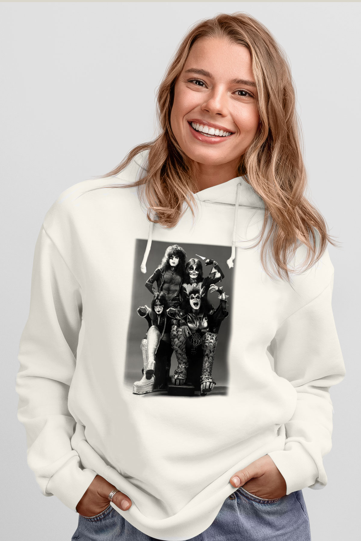 Kiss Beyaz Unisex Kapşonlu Sweatshirt