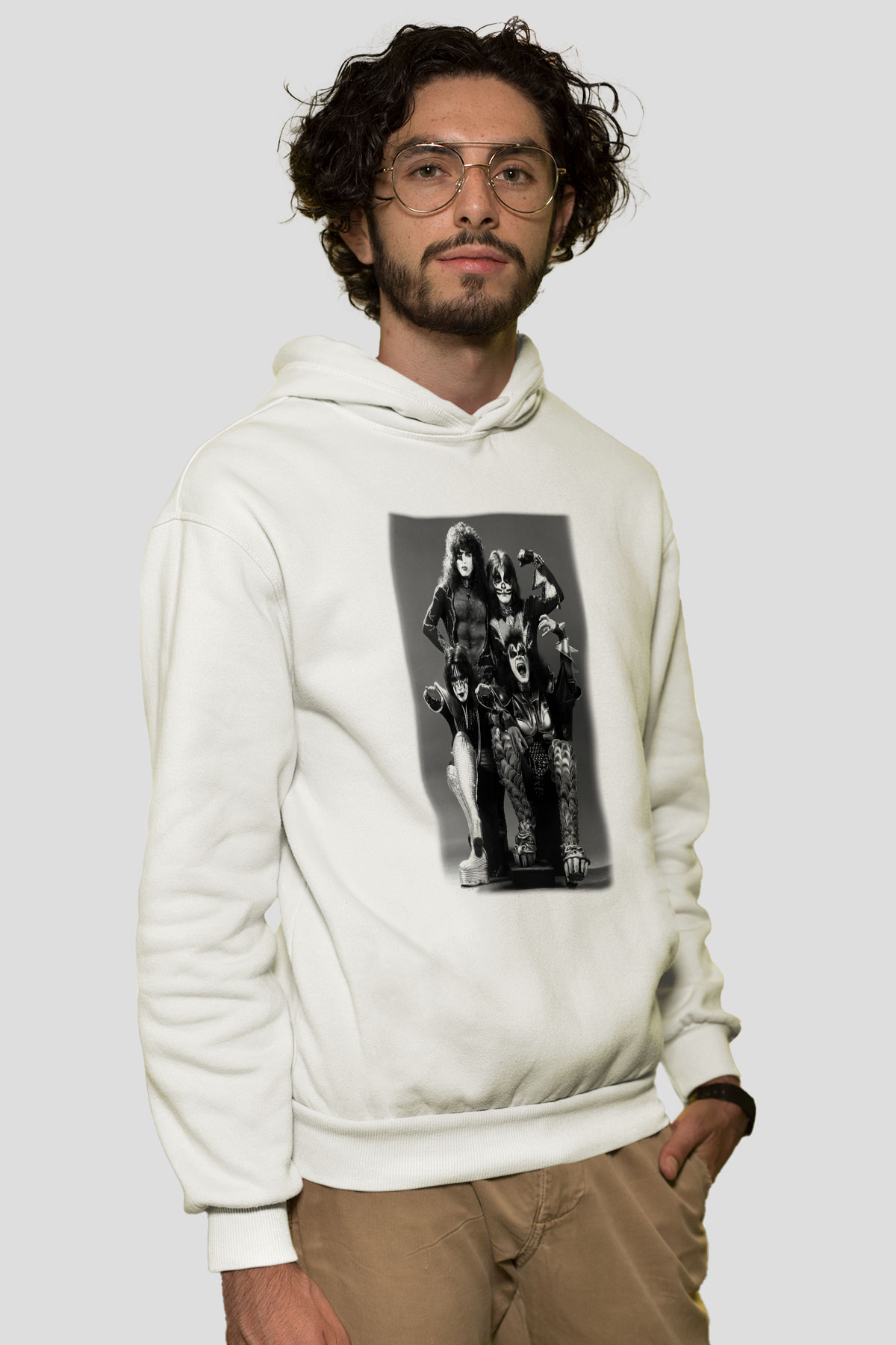 Kiss Beyaz Unisex Kapşonlu Sweatshirt