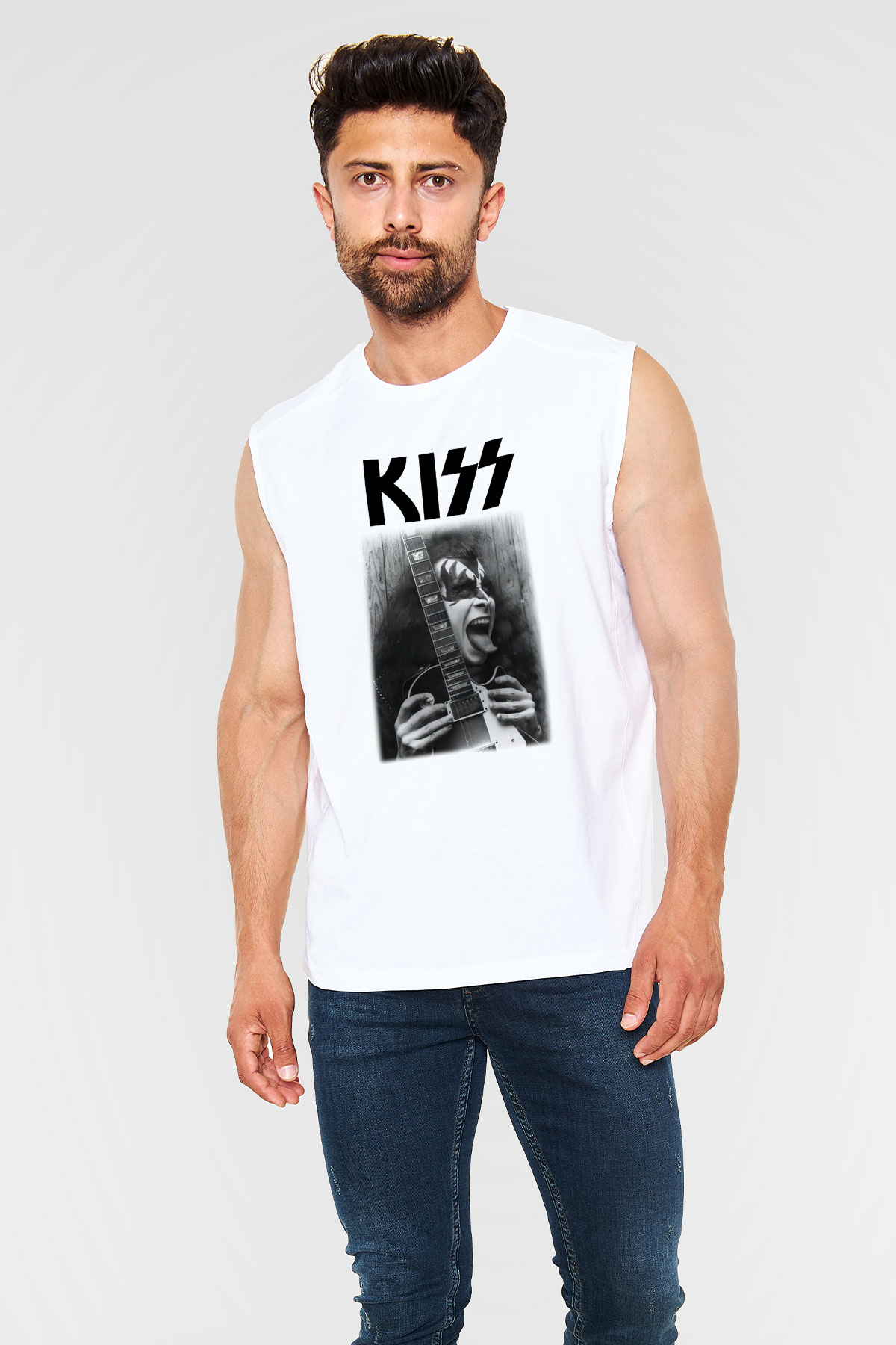 Kiss Beyaz Unisex Kolsuz Tişört