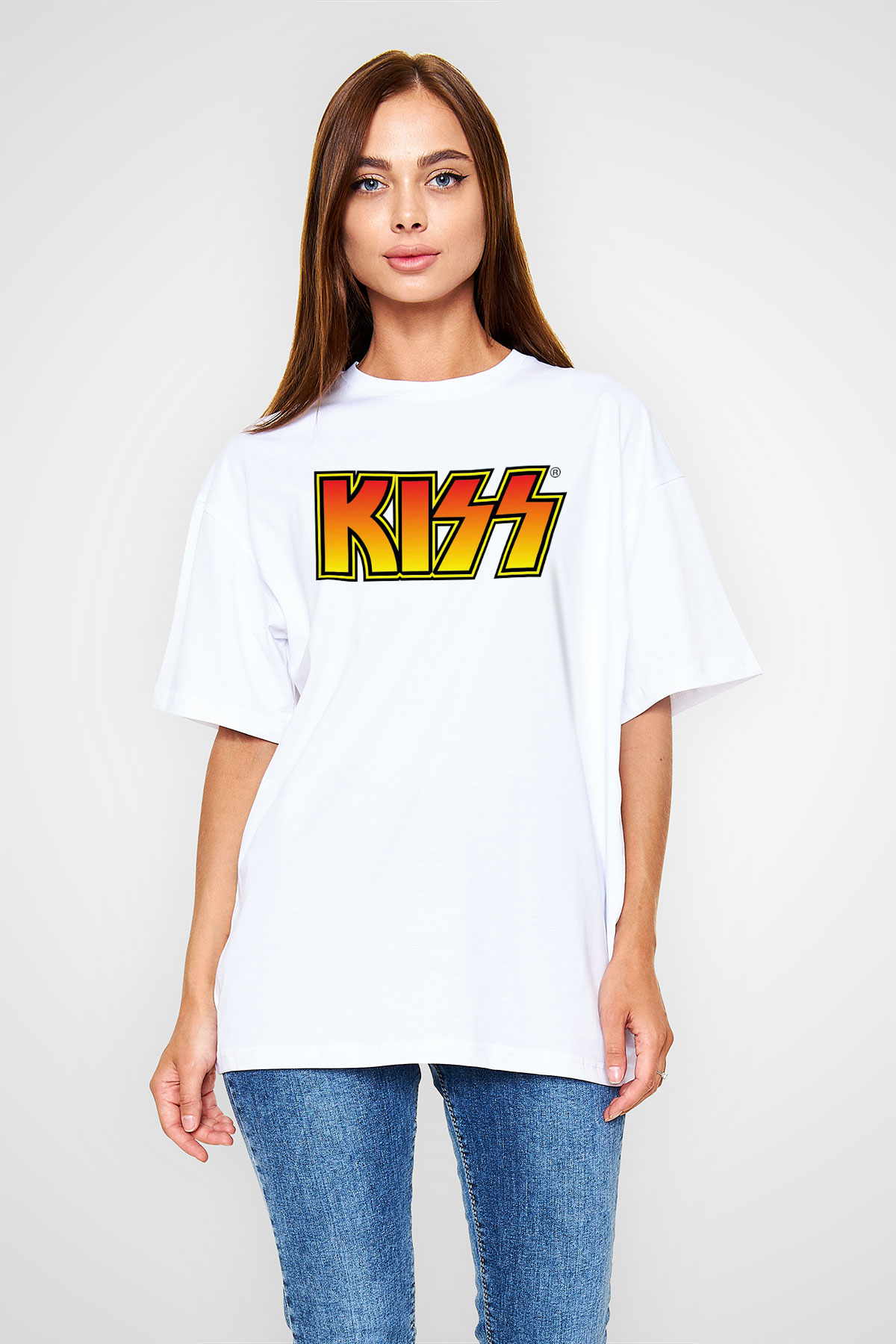 Kiss Beyaz Unisex Oversize Tişört T-Shirt