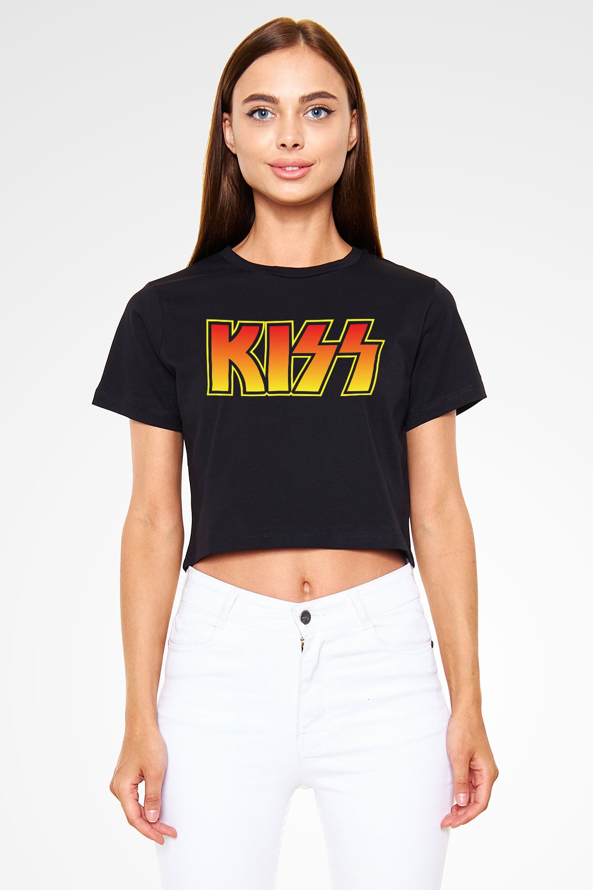Kiss Siyah Crop Top Tişört
