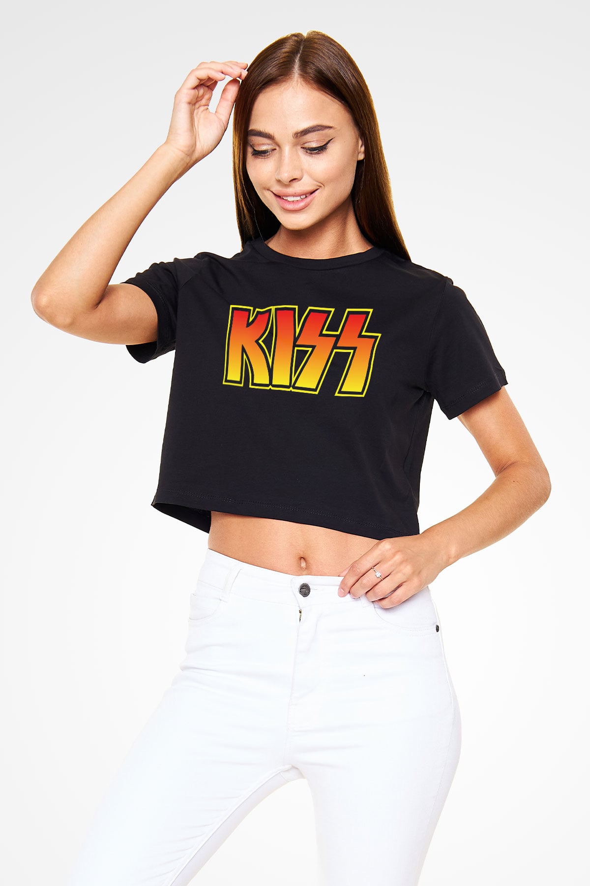 Kiss Siyah Crop Top Tişört