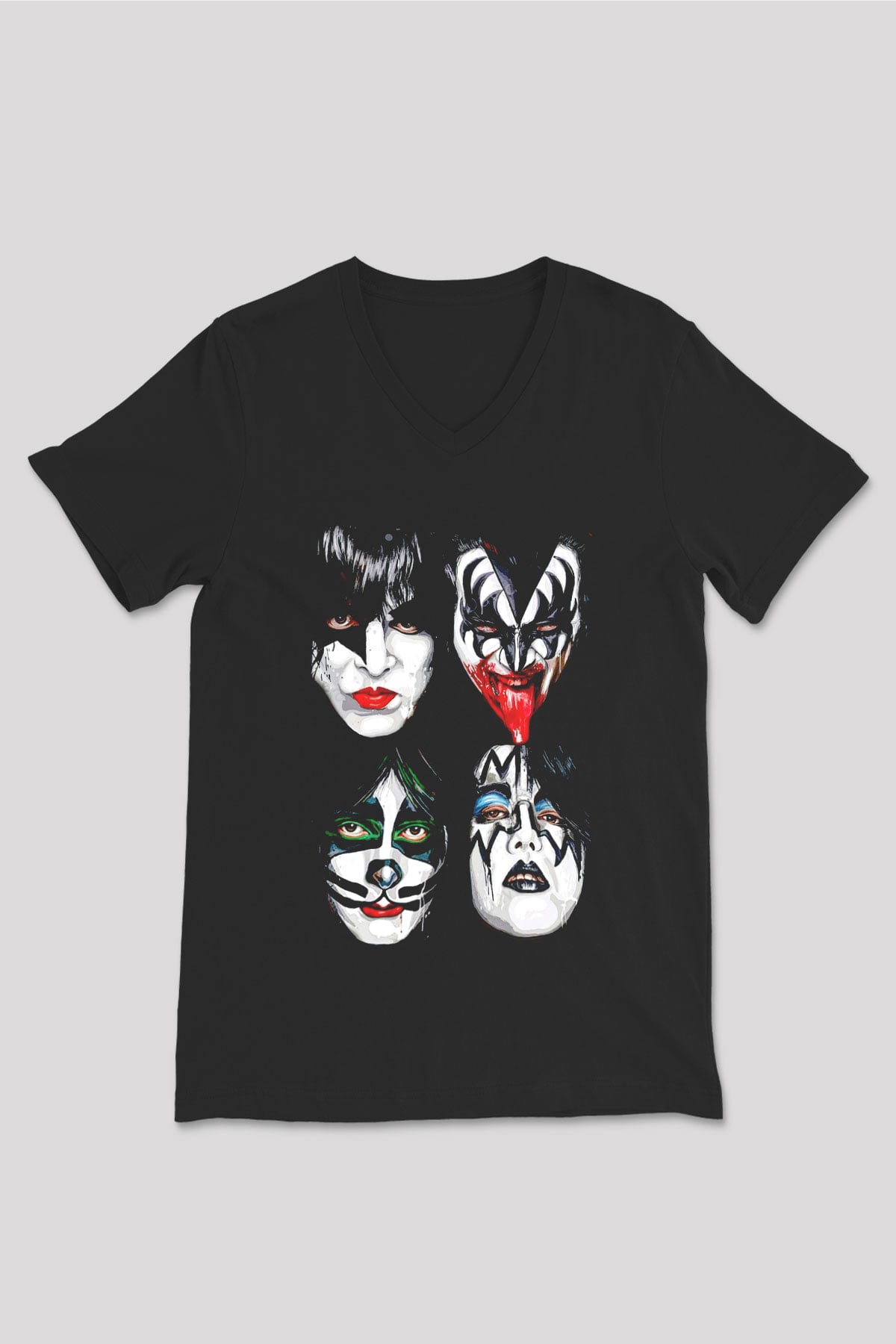 Kiss Siyah Unisex V Yaka Tişört