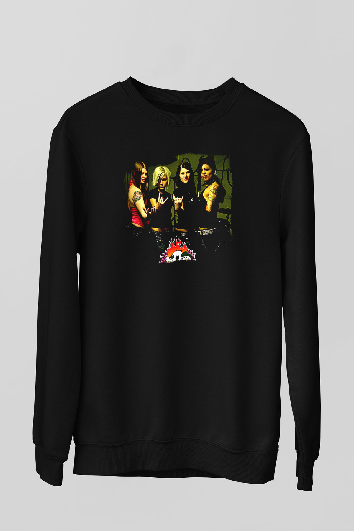 Kittie Baskılı Unisex Siyah Sweatshirt